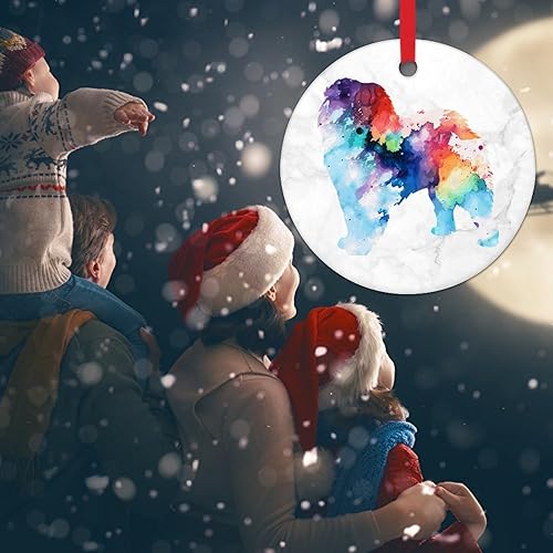 Miniatura 7 de Adorno de Navidad de cerámica para perro en acuarela, regalo para dueño de perro, adornos para árbol de Navidad, Chow Chow, silueta colorida de