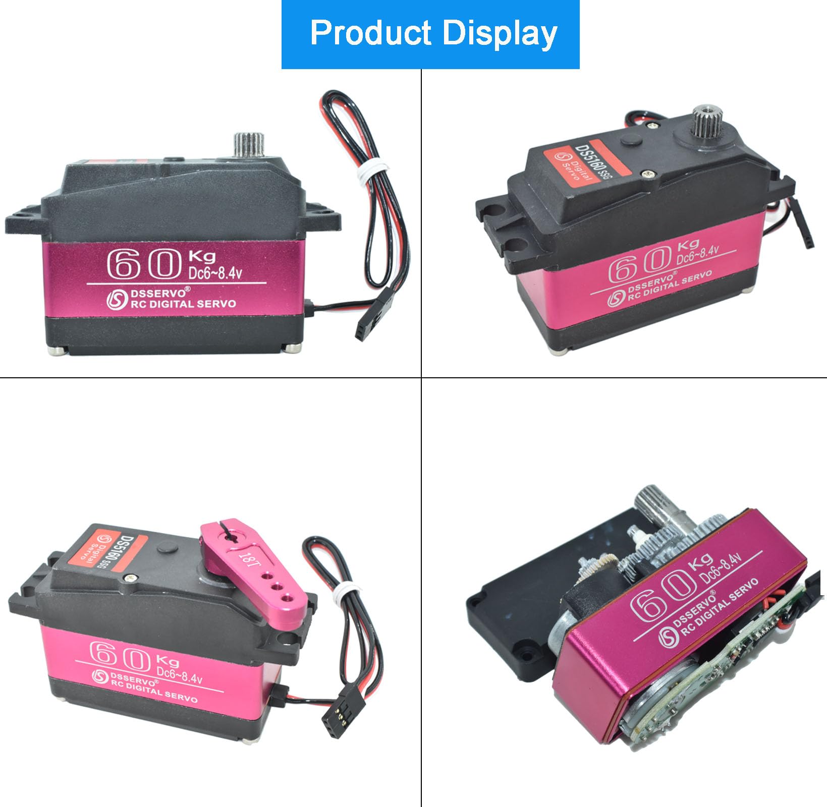 Servo digitale 60KG 6V-8.4V DS5160 Ingranaggio in acciaio inossidabile ad alta tensione Grande coppia ad alta velocità impermeabile RC Servo per 1/5 Baja Car Truck Buggy Progetti robotici