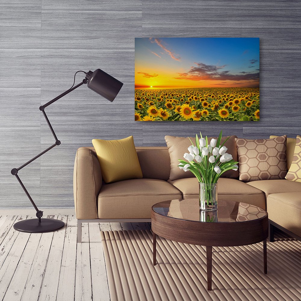Feeby Quadro su Tela Fiori Girasole Cielo 100x70 cm 1 pezzo Stampa Murale Fotografia Decorazione da parete Immagini Moderni per Soggiorno Camera da Letto Ufficio Cucina Natura Paesaggio Giallo