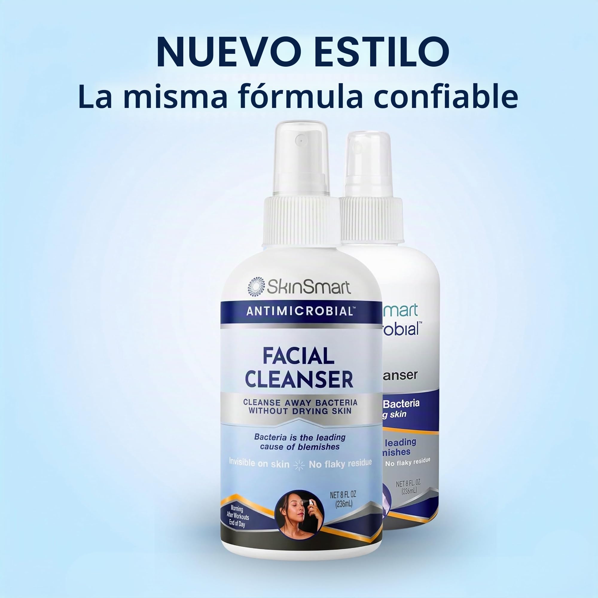 SkinSmart Limpiador facial para acné, objetivos de bacterias para atletas adolescentes activos después del entrenamiento, botella de spray de 8 oz, seguro para múltiples usos diarios