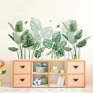 Big Green Leaf Wall Stickers Tropical Plant Leaves Window Decals Decorations Murals Wall Art Decorative Sticker for Kids Living Room Bedroom Nursery Playroom Cute Holiday Jungle Party Decor Supplies
