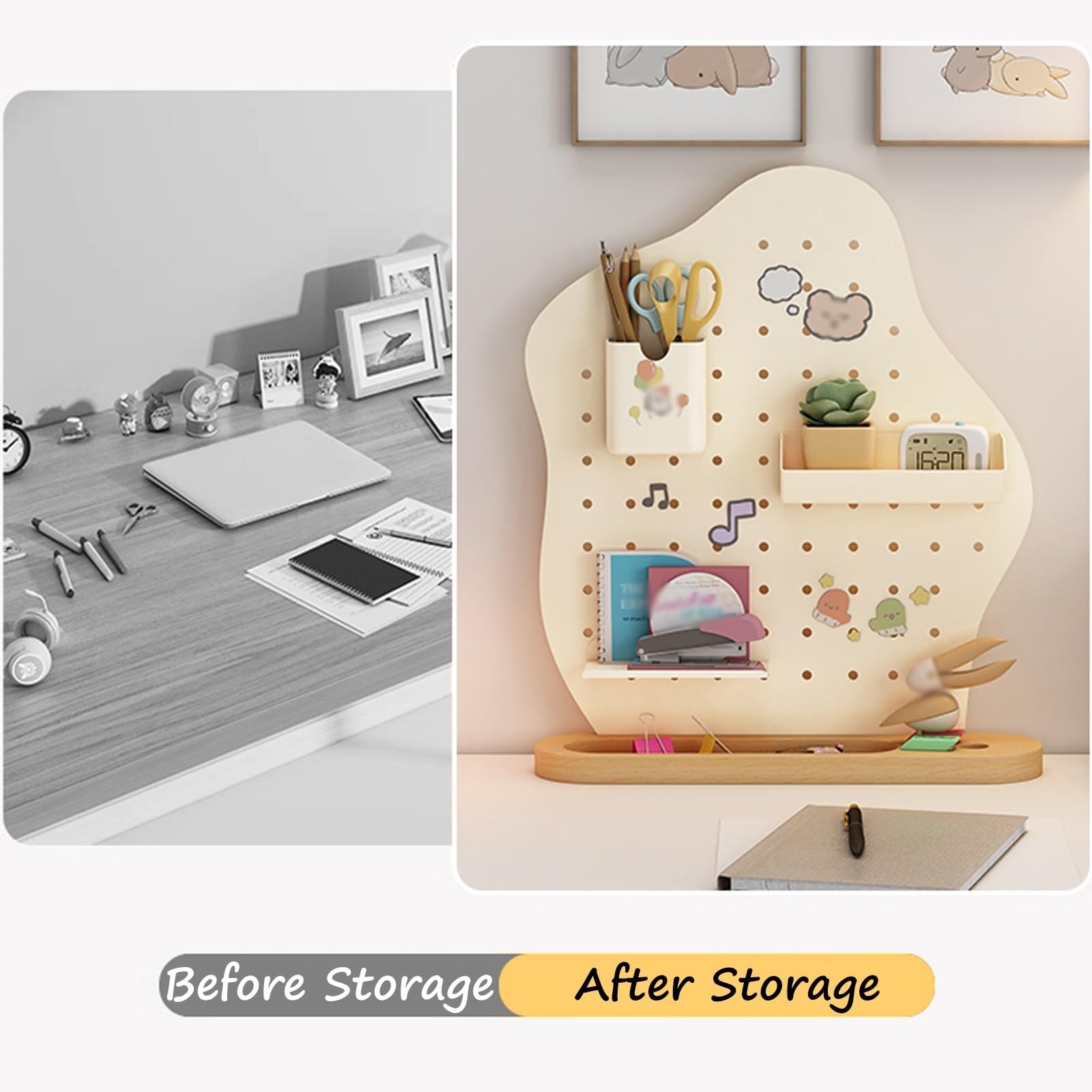 Banco da Lavoro Garage Pannello Porta Attrezzi, Pannello Forato con Base in Legno Massello, Scaffale Portaoggetti con Gancio per Pannello Forato, per Ufficio, Dormitorio, Scrivania di Casa(33.7*39.4cm