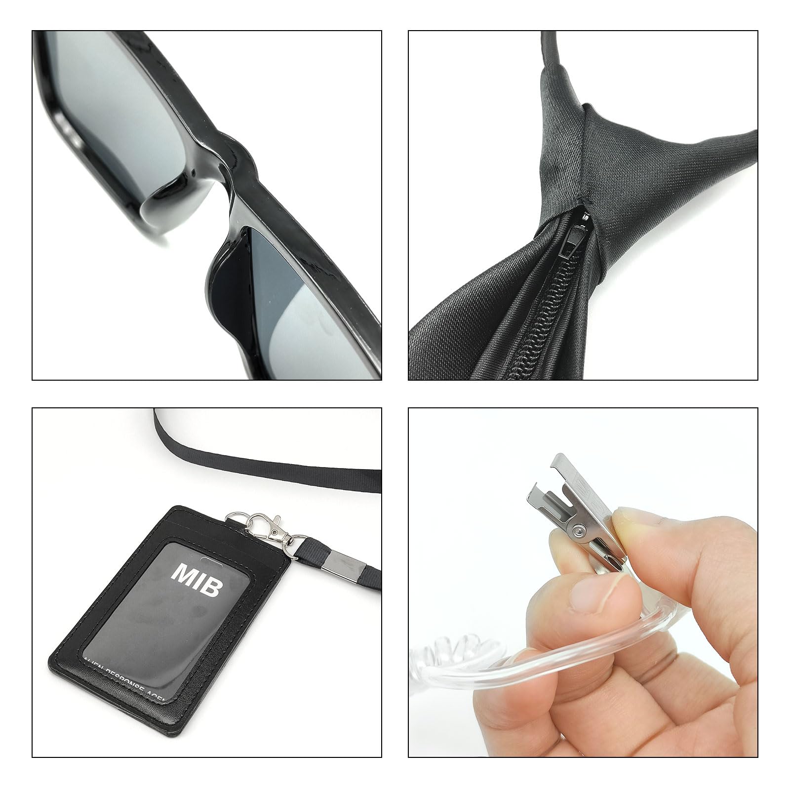 TUONYIS 6 Pcs Agent Accessories Set Secret Service Costume Set Spy Costume Accessories, with Sunglasses, Tie, Card Holder - Image 3