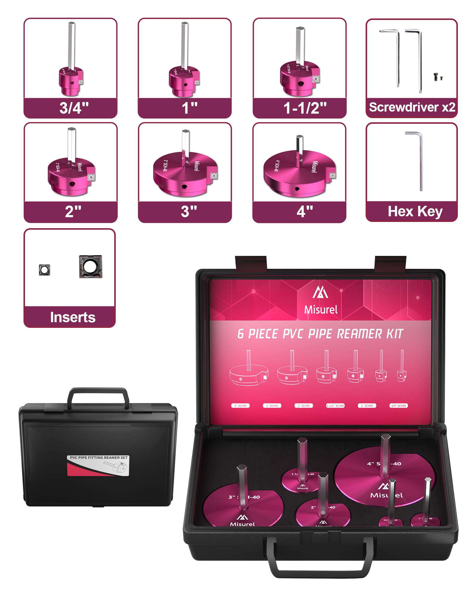 PVC Pipe Reamer Kit - 6 Sizes, Carbide Inserts -3