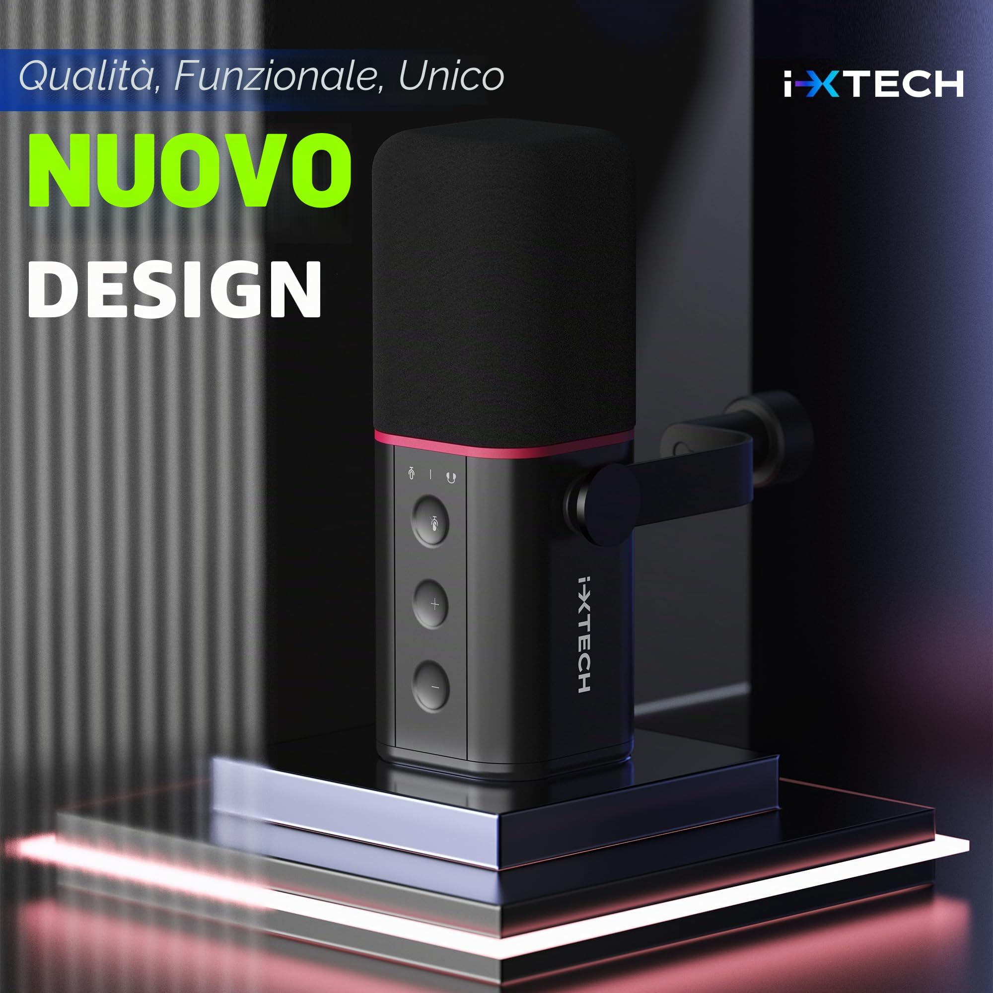 IXTECH Microfono dinamico cardioide con copertura per microfono, microfono vocale USB XLR per podcasting, streaming, registrazione, gioco e voice-over (nero)