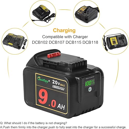 Miniatura 6 de waitley Batería de iones de litio de 20 V 9.0 Ah compatible con herramientas DEWALT DCB200 DCB209 con indicador LED
