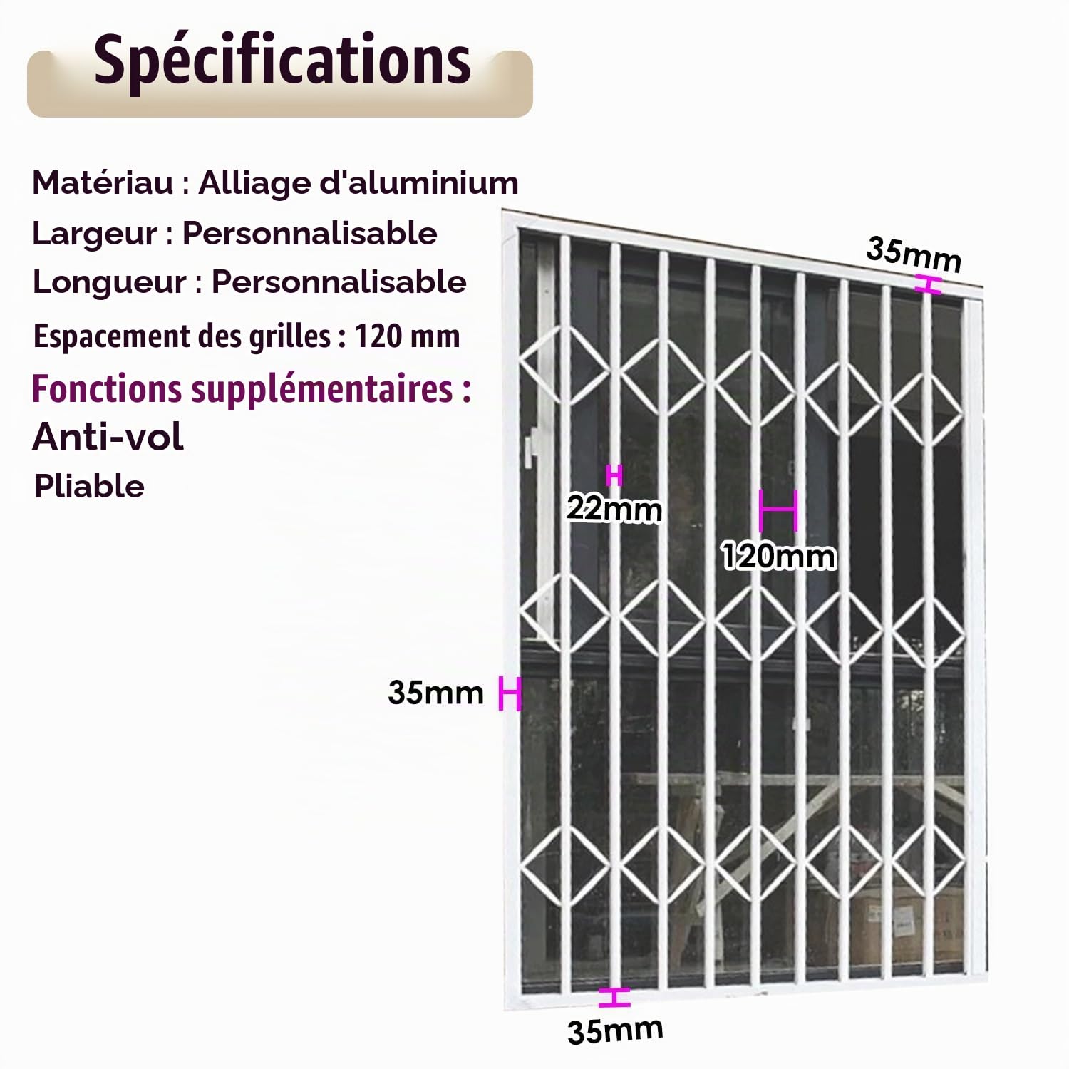 Garde Corps Fenetre Portail de Sécurité Rétractable avec Serrure, Grille de Protection Accordéon Grise Anti-effraction pour Portes Coulissantes, Clôture pour Fenêtres de Maison, Protection pour Enfant