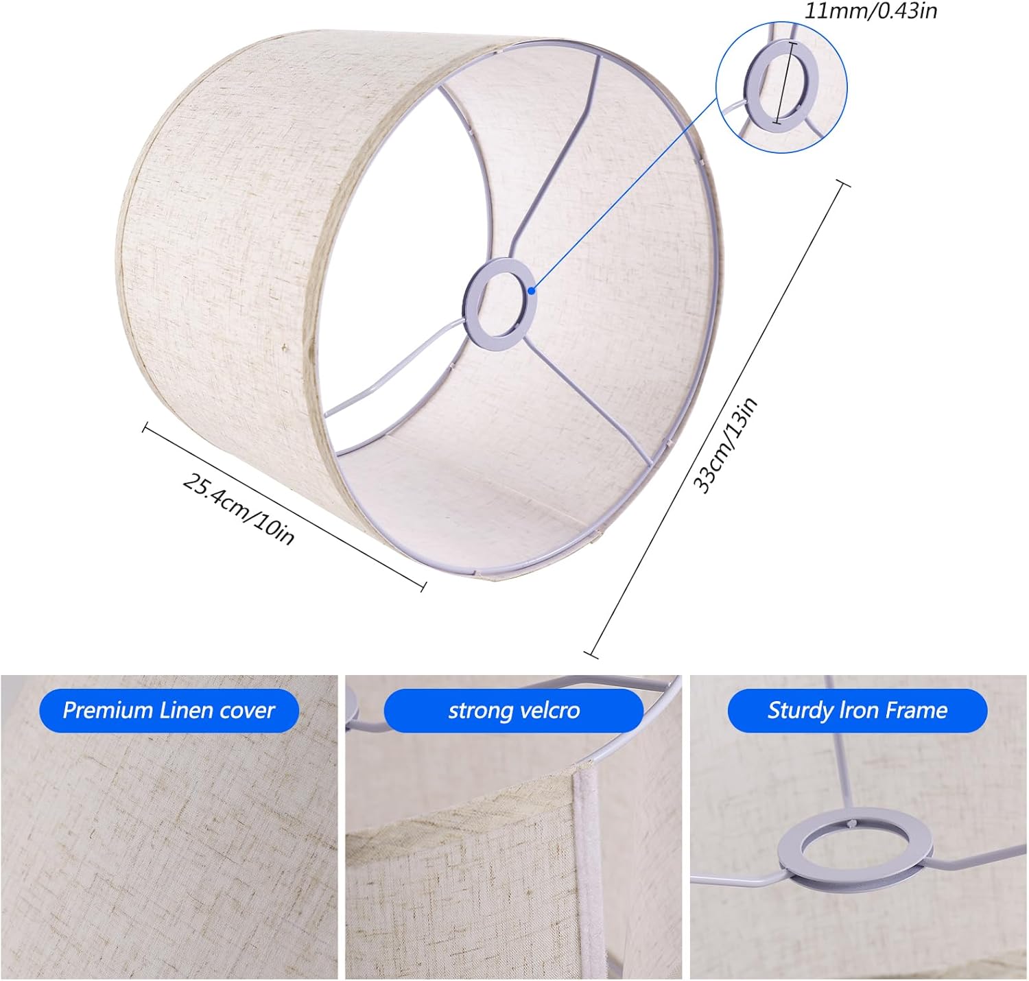lamp shades set of 2, drum lampshade for table lamps floor lamp, 13" top x 13" bottom x 10" high beige large line fabric lamp shades, easy assembly replacement lampshades