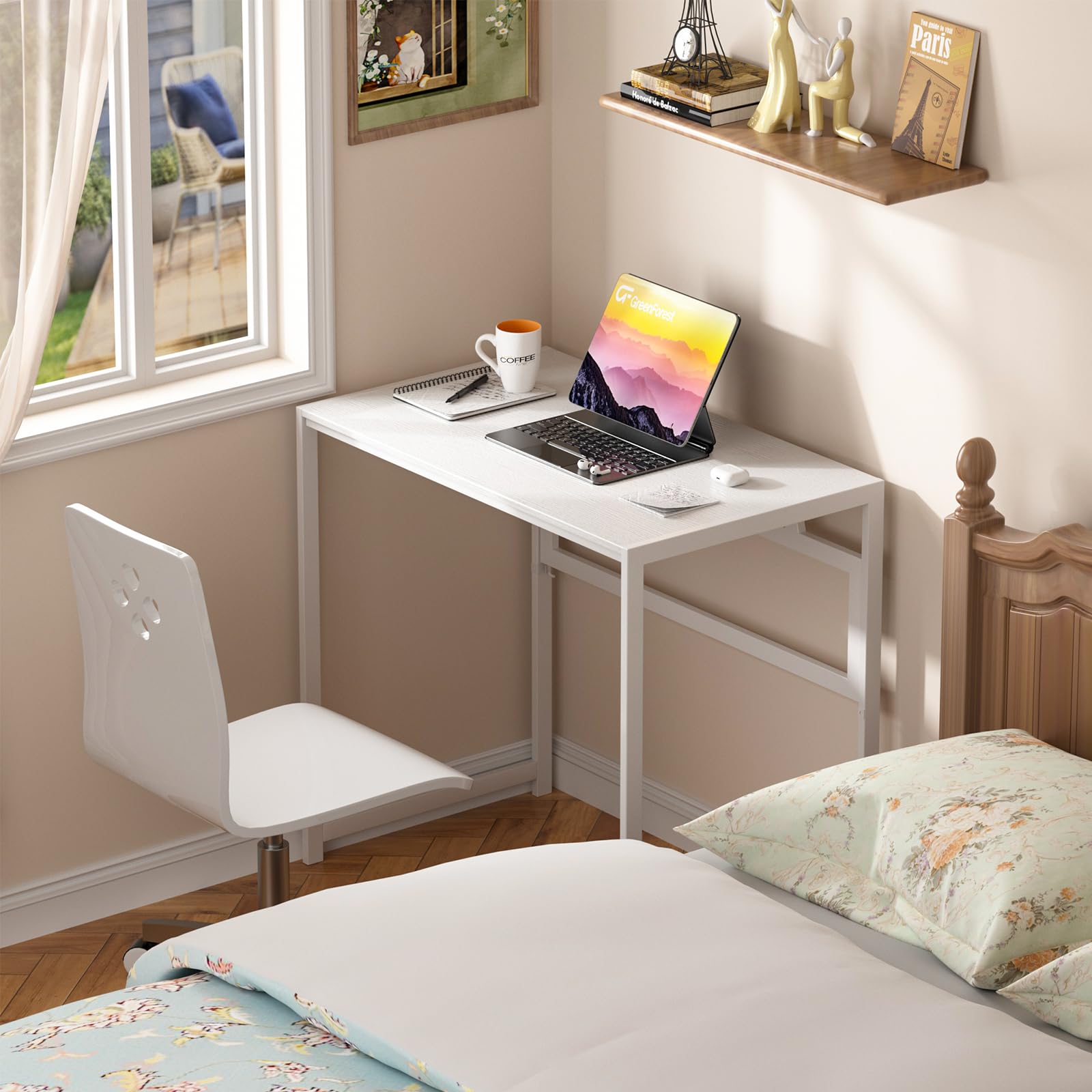 GreenForest Scrivania Pieghevole Senza Montaggio, 80 cm Scrivania Salvaspazio per Piccoli Spazi, Scrivania PC Portatile per l'Ufficio di Casa, Bianca