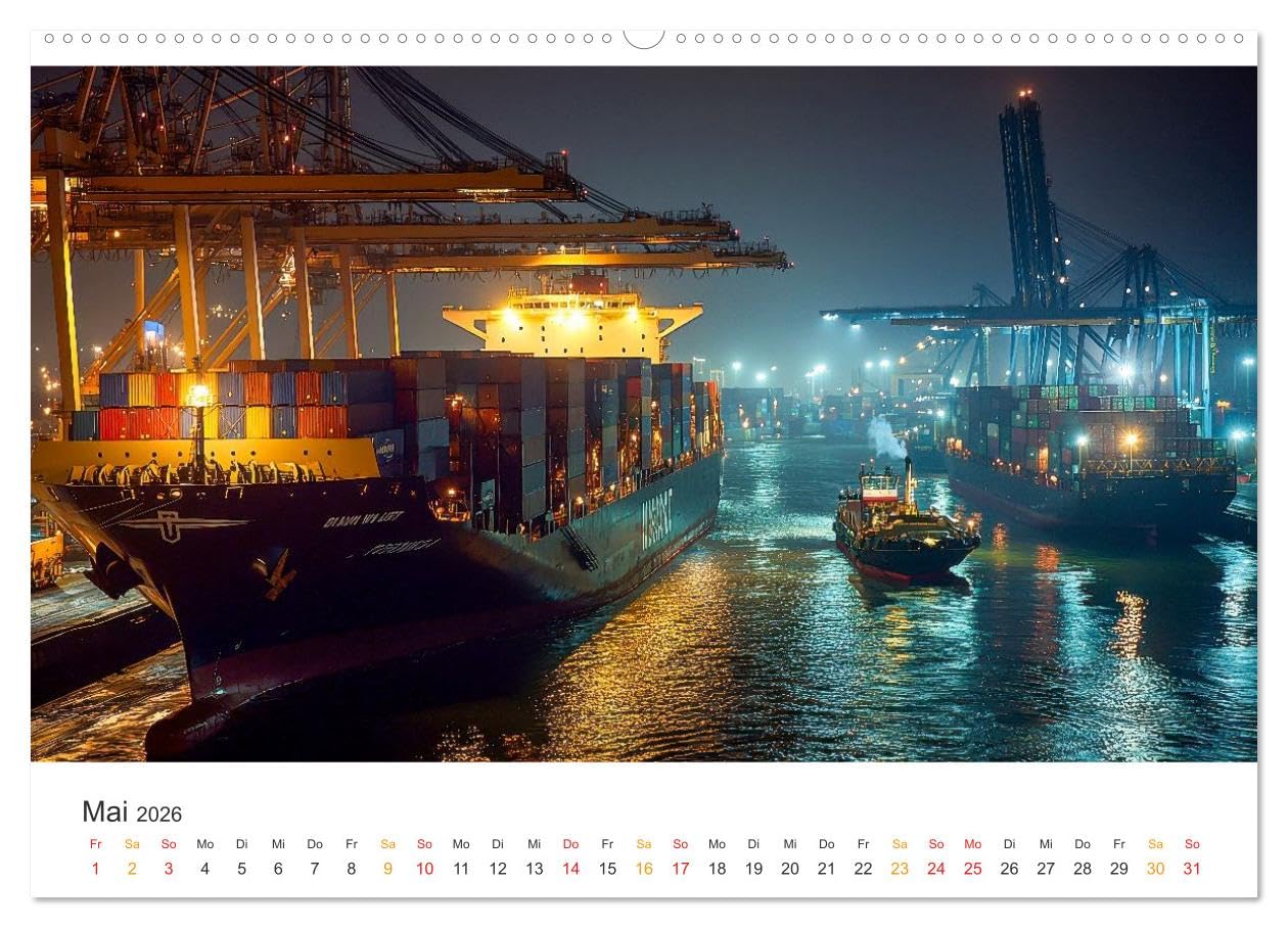 Containerschiffe - Giganten im Fokus (hochwertiger Premium Wandkalender 2026 DIN A2 quer), Kunstdruck in Hochglanz: Seefracht-Giganten der Meere in Szene gesetzt. (CALVENDO Technologie)