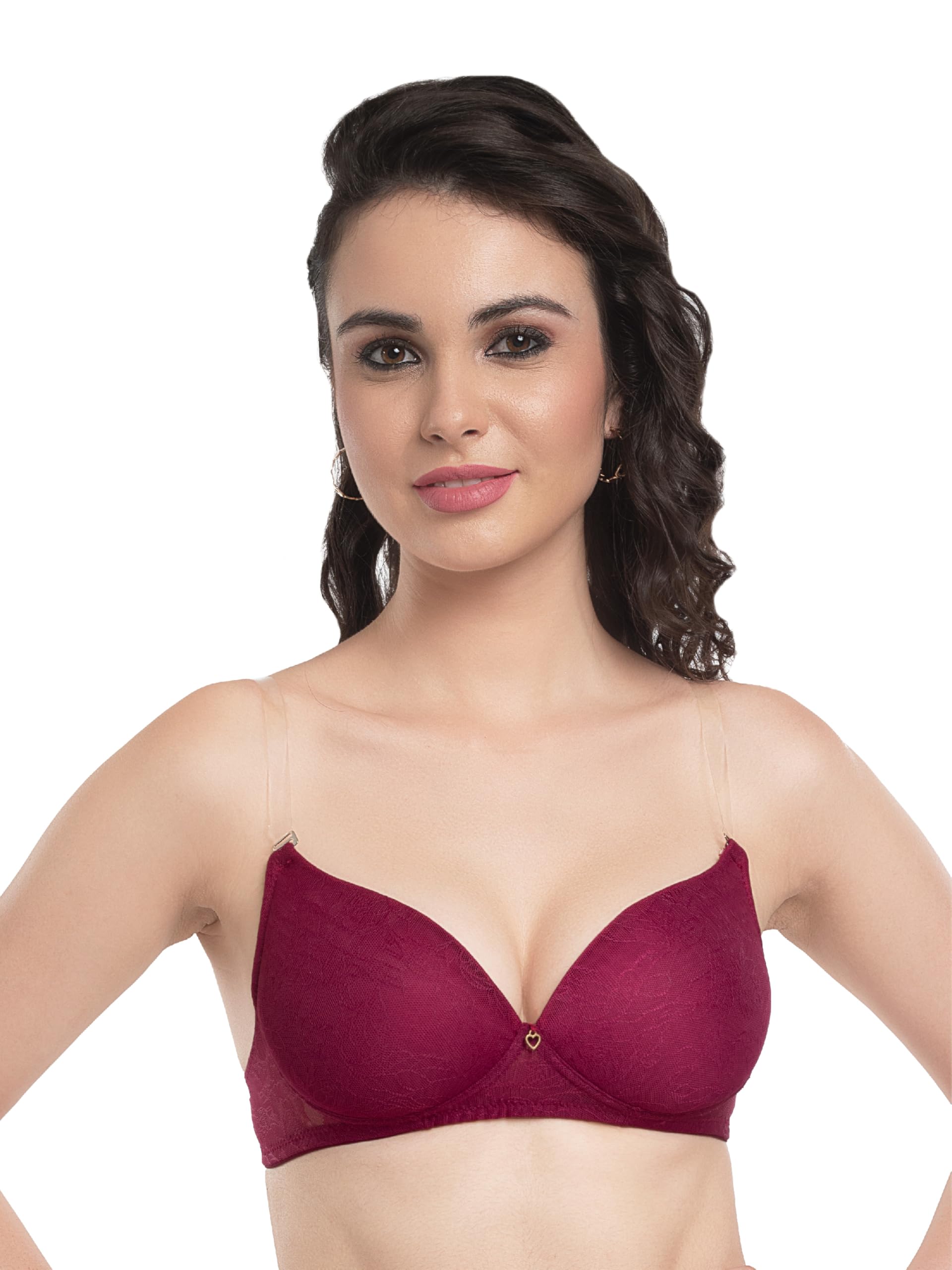 lovable Polycotton Bra for Women Lightly Padded Seamless Wire Free with Adjustable Detachable Transparent Straps V-Neck 3/4th Covering Cups Demi Bra - LE 224-picture-44