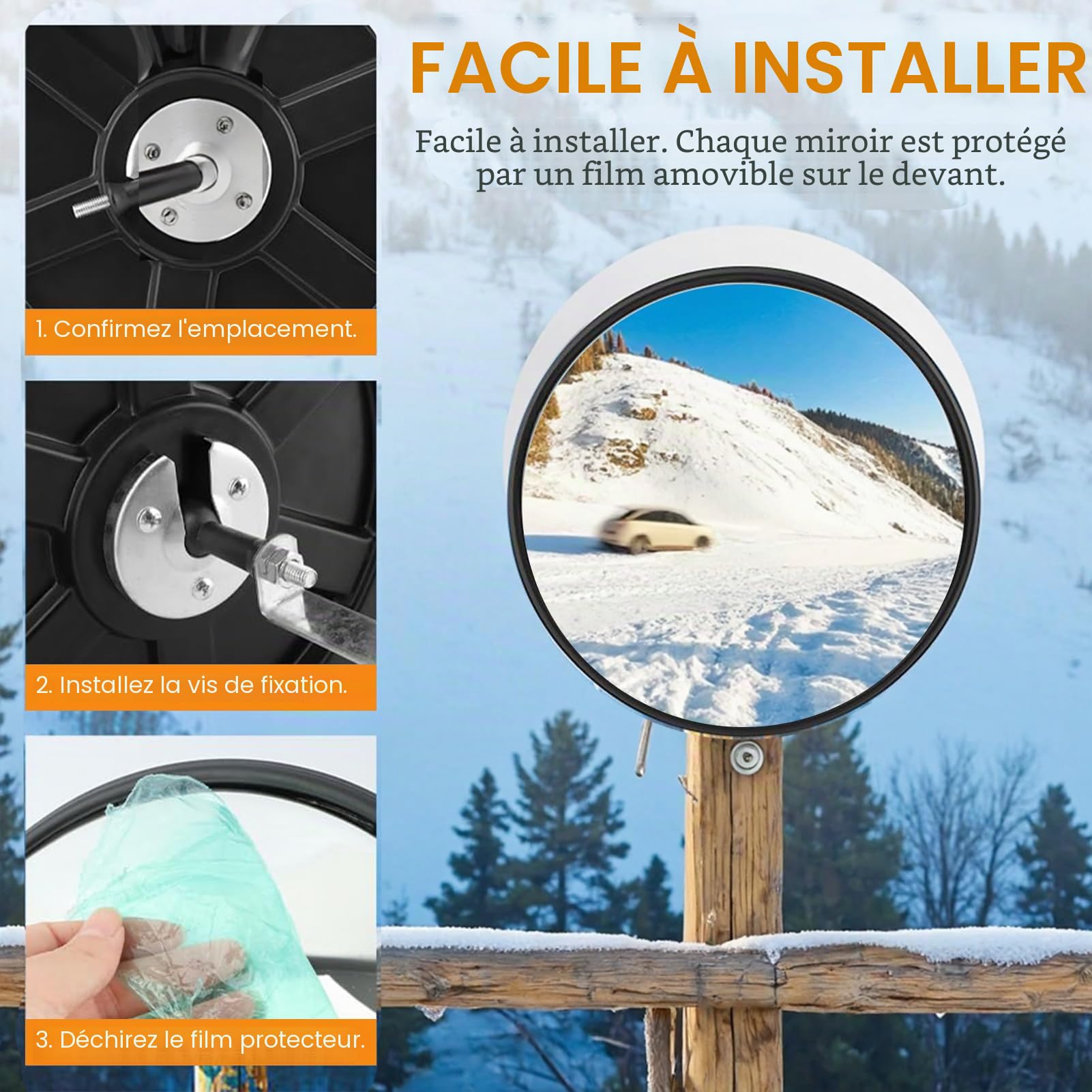 SOONHUA 2x Miroir Convexe Sécurité 30cm Grand Angle | Miroir convexe 30 cm avec support, angle large 130°, idéal pour garage, allée, entrepôt et réduire les angles morts