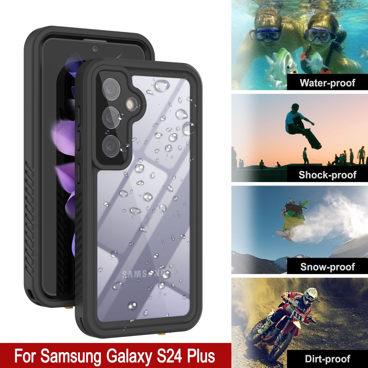 PunkCase Wodoodporne etui do Galaxy S24 Plus [Extreme Series] [Slim Fit] [Certyfikat IP68] [Odporne na wstrząsy] [Brudne] [Śnieg] Etui pancerne do Galaxy S24+ Plus 5G (17.0 cm) (2024) [Czarne]