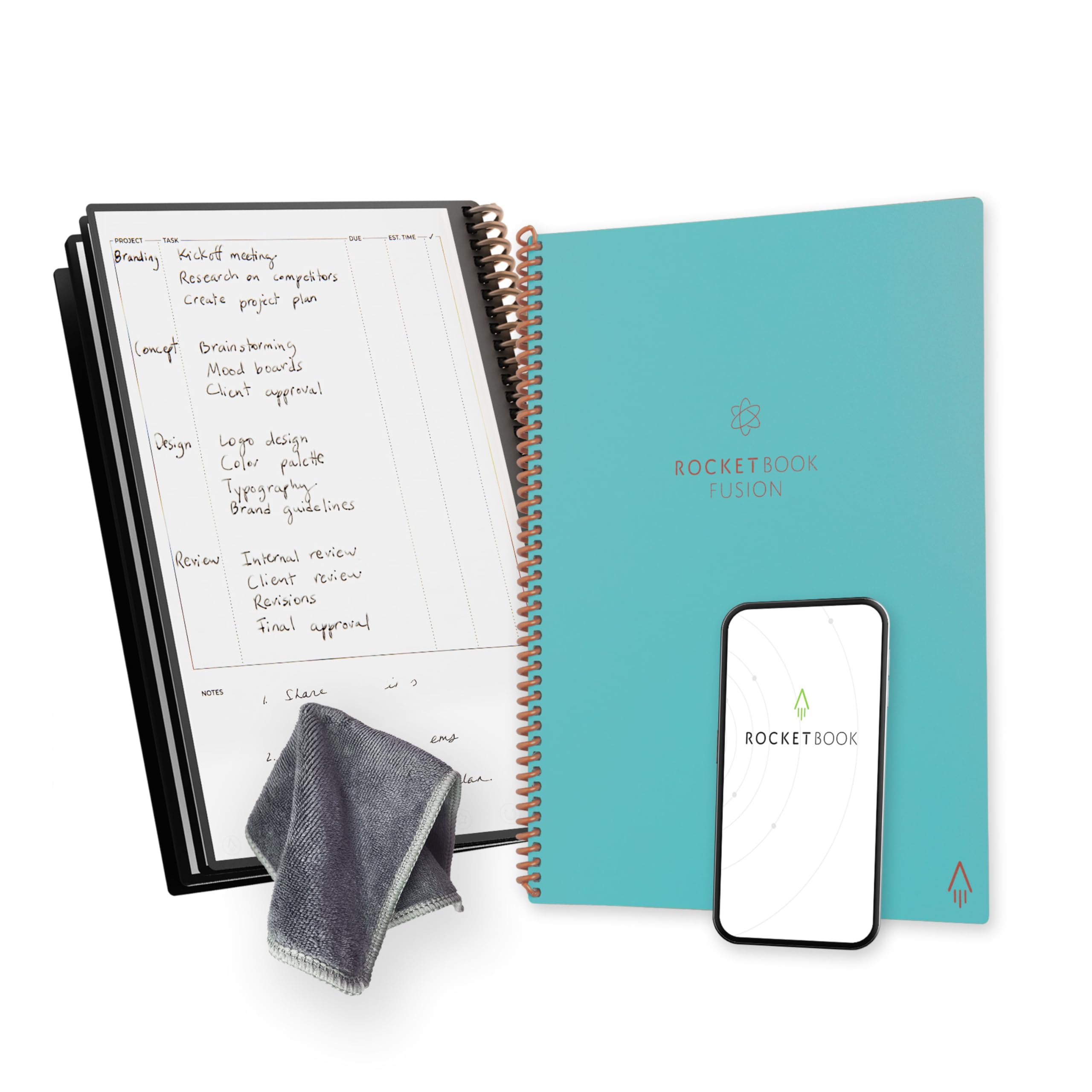 Rocketbook Fusion Reusable Undated Productivity Planner, Letter Size 21 cm x 29.7 cm, Teal, Goals