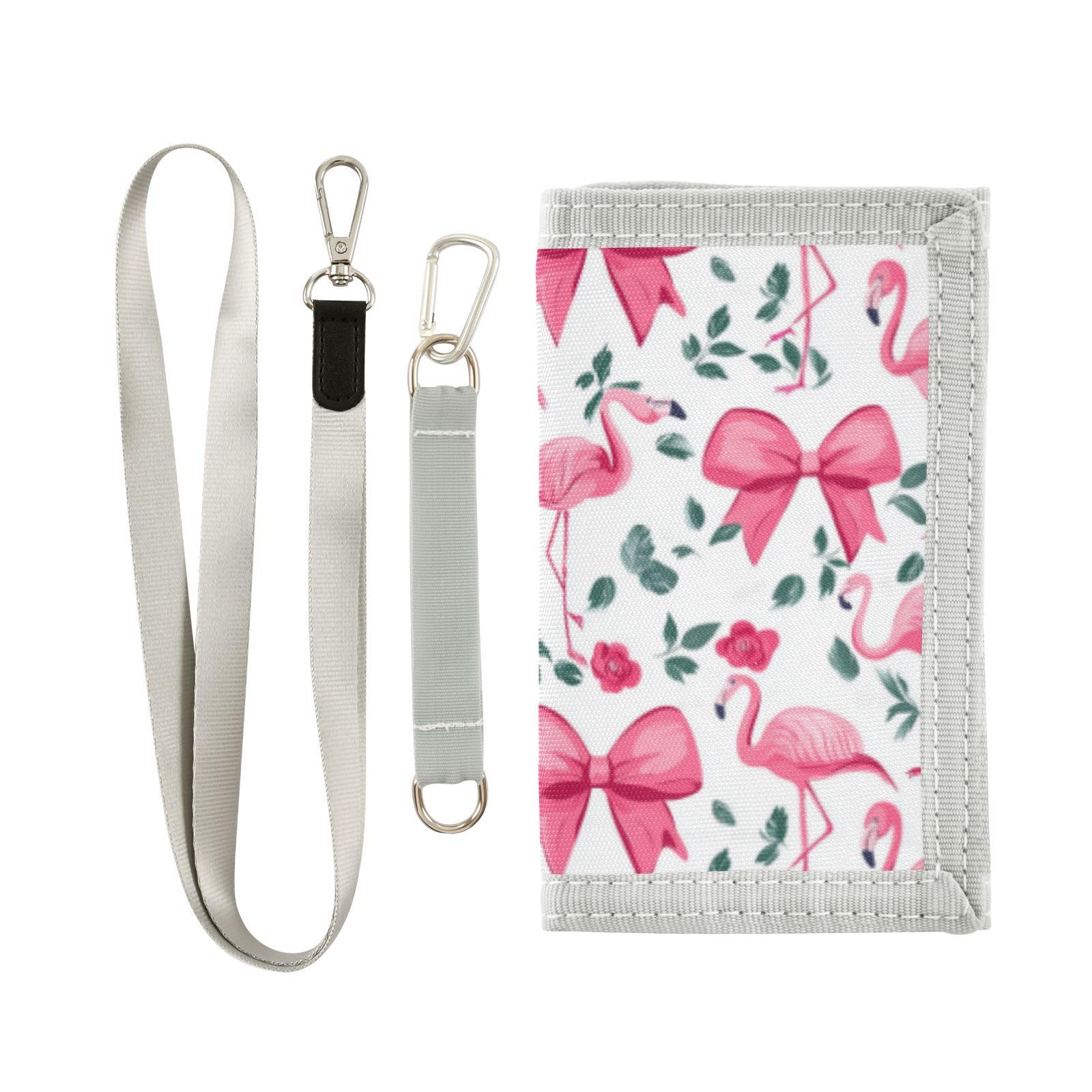 Wusikd Beautiful Flamingo Kids Wallet for Boys Girls Pink Bow Toddler Trifold Wallet Novelty Wallet for Teens Women Men