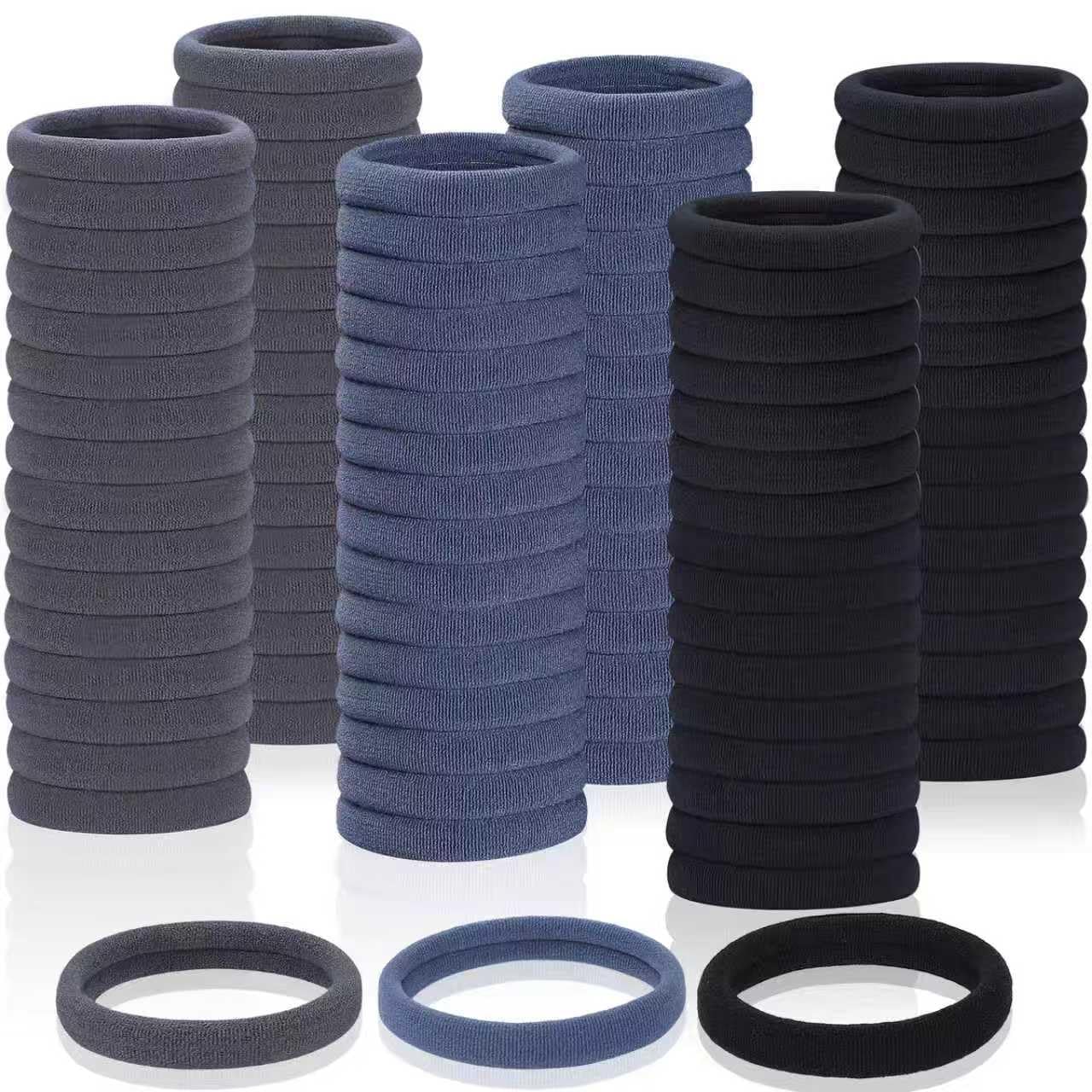 150 Pcs Seamless Elastic Hair Ties No Damage for Thick & Thin Hair, Ponytail Holders, Elastics, Soft Pony Tails Bands for Women, Black & Gray & Navy Blue