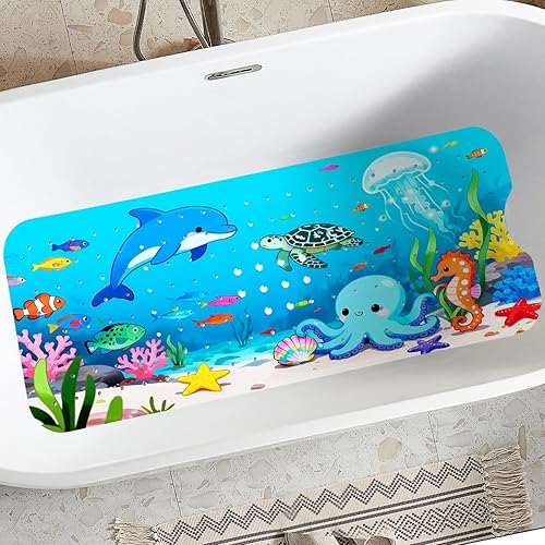 Alfombra de baño para bañera, tapete para bañera para niños y adultos, antideslizante, 40 x 16 pulgadas, extra largo, con ventosa para un agarre