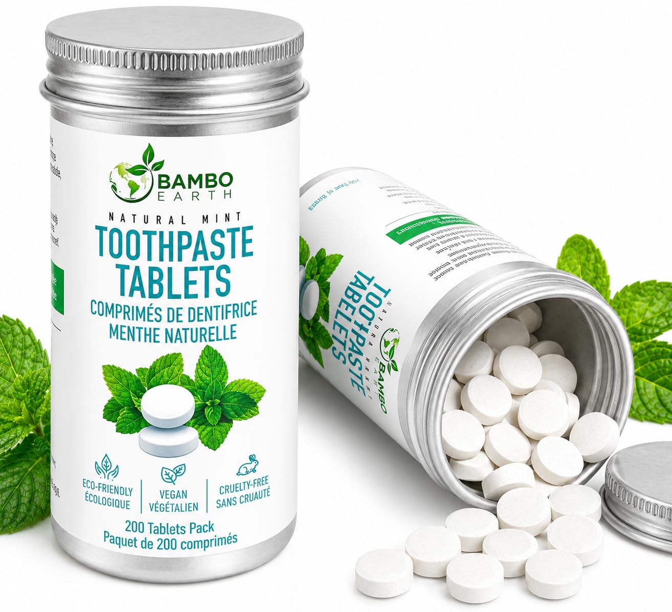 200 Pack Natural Toothpaste Tablet Bits - Chewable Mouthwash Whitening Bite Tablets for Teeth SLS & Fluoride Free Eco & Travel Friendly - Zero Waste Packaging - Mint & Activated Charcoal (Peppermint)