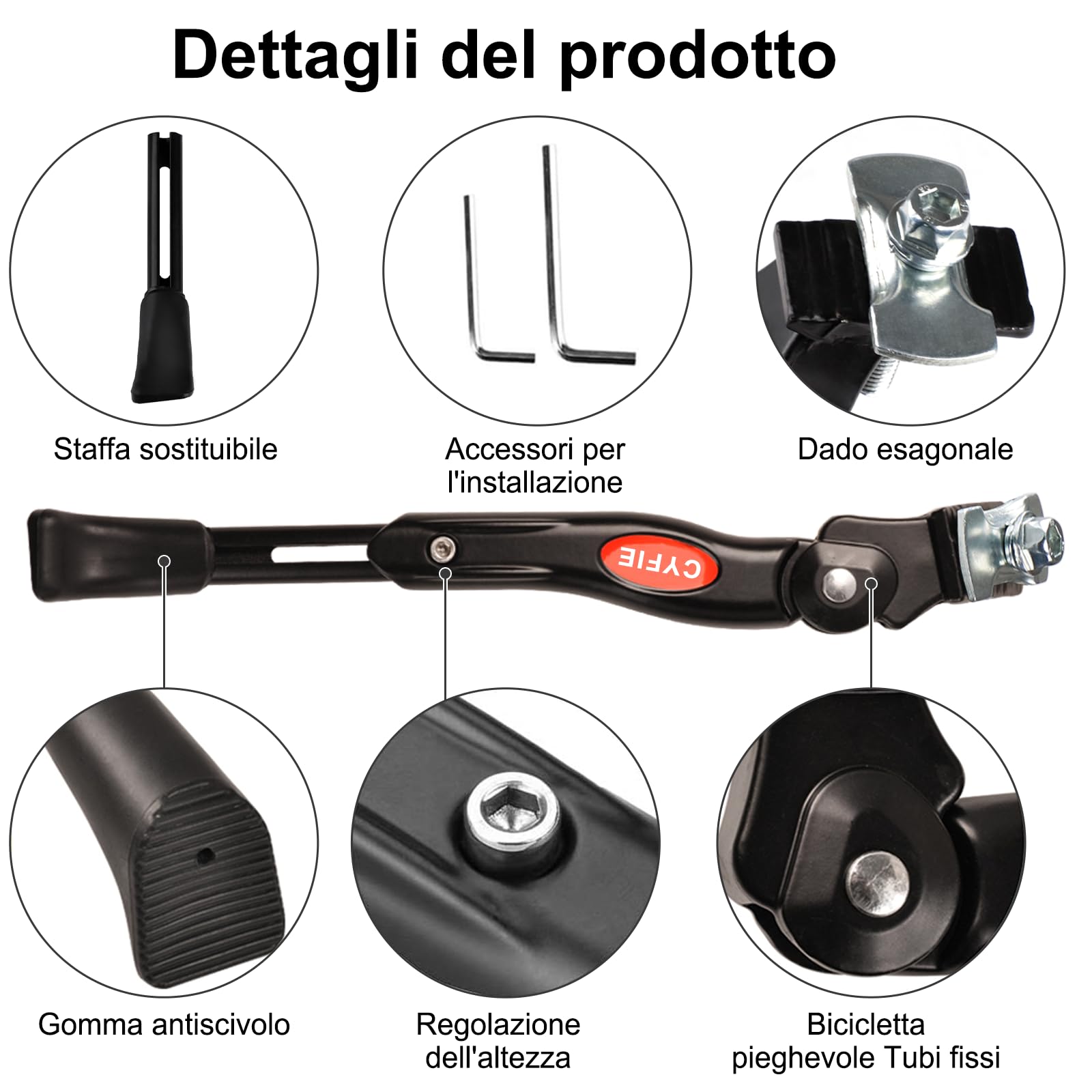 CYFIE Cavalletto Bici Bambino, Cavalletti per Bicicletta Regolabile Alluminio Lega Cavalletto Laterale, Regolabile in Altezza 4cmm, Bici da Strada, Bici Sportiva, Bicicletta, MTB Bic