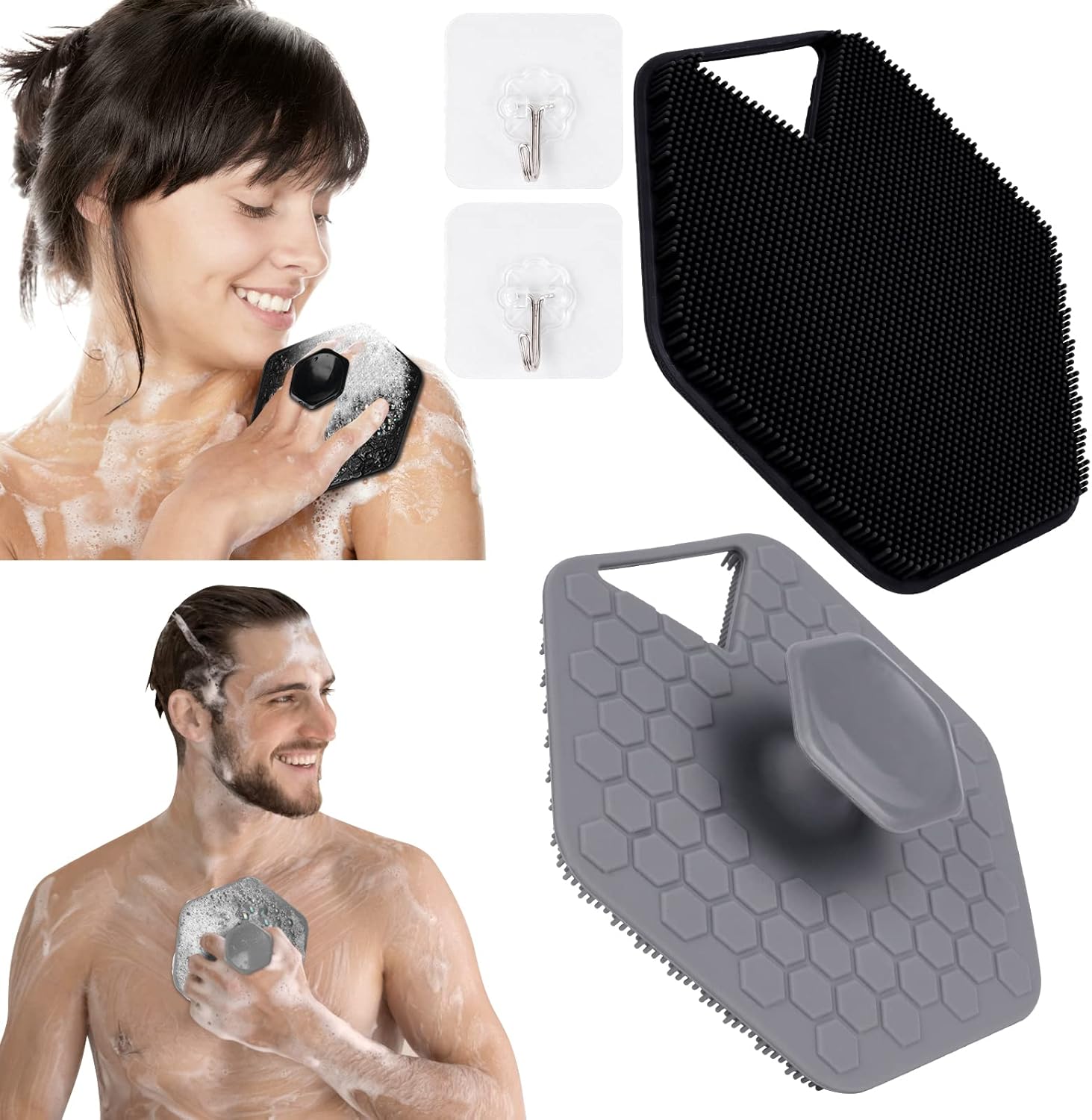 2-delige zachte siliconen doucheborstel, lichaamsbadborstel voor zachte peeling Diepe reiniging, exfoliërende huidmassage Bodyscrubber voor gevoelige en alle soorten huid