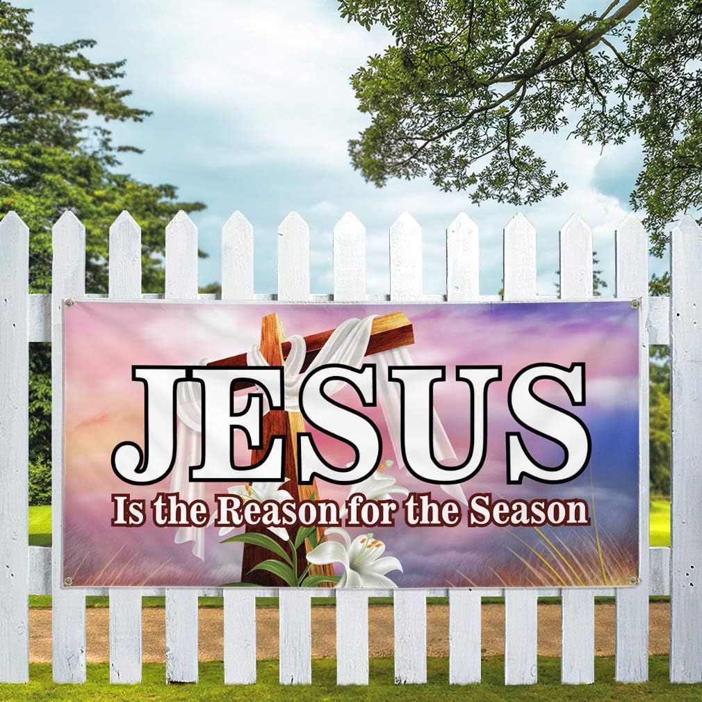 Vinyl Banner Multiple Sizes Jesus Is The Reason for Season Business A Holidays and Occasions Outdoor Weatherproof Industrial Yard Signs Brown 4 Grommets 16x40Inches