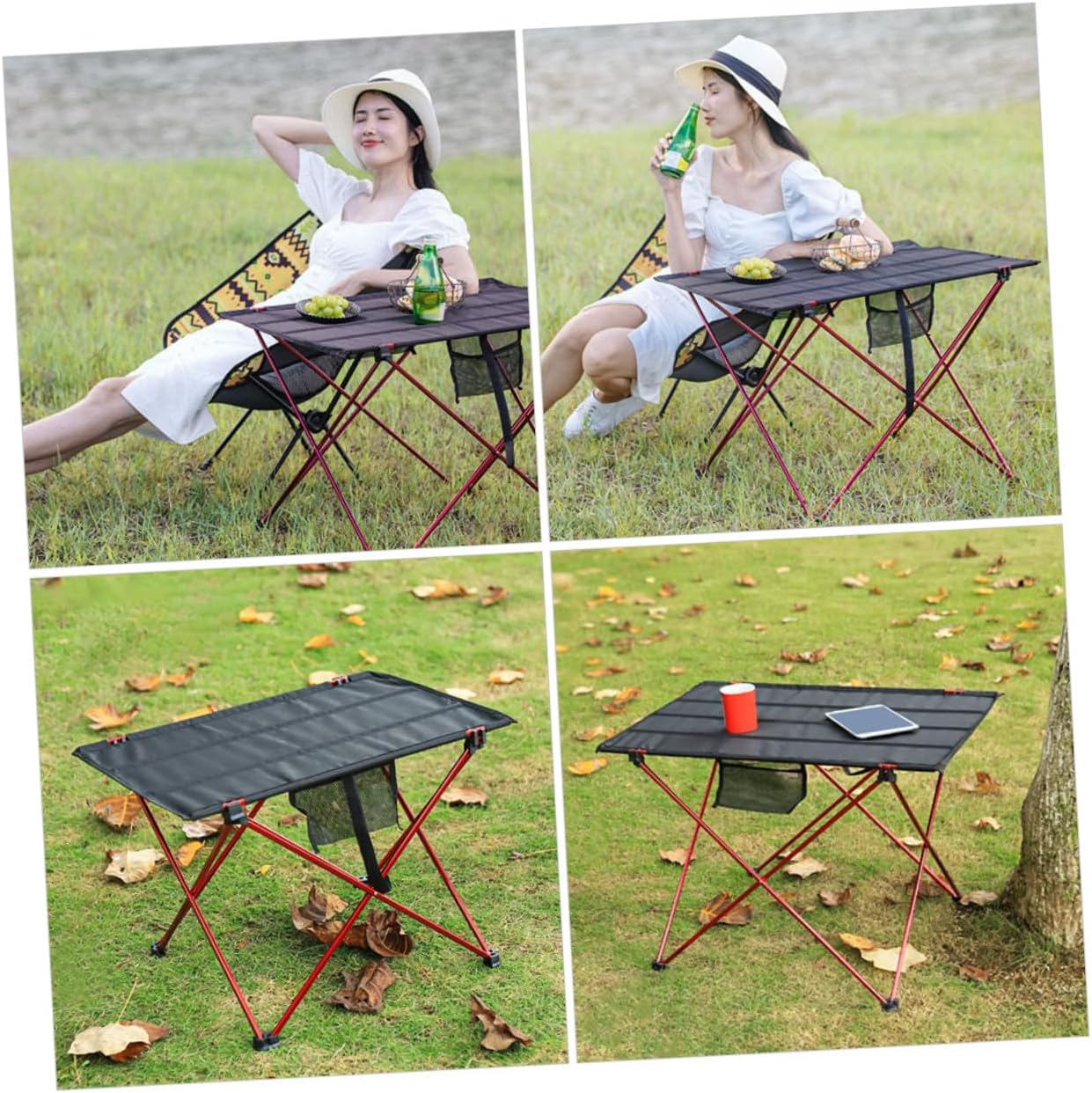 Portable Folding Camping Table Set Lightweight Aluminum Alloy Outdoor Picnic Table with Folding Chairs Medium Red for Beach Hiking and Car Travel