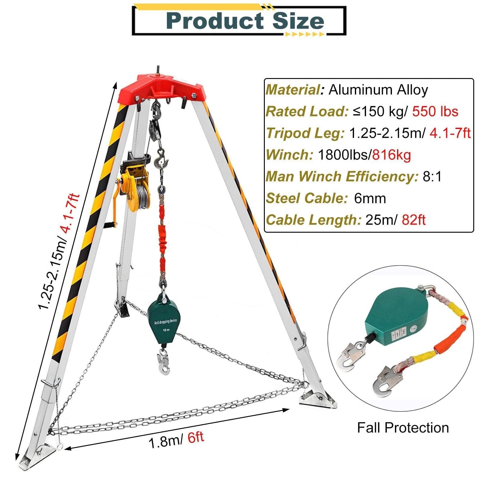 Support de levage robuste pour trépied – Capacité de 544,3 kg pour l'exploration de puits, l'entrée de trou d'homme et les opérations de sauvetage incendie – Fiable, équipement de sécurité