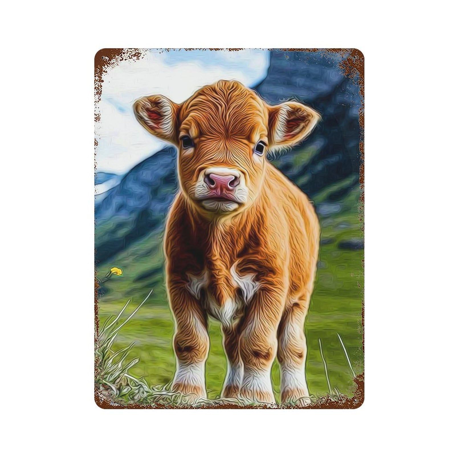 Cow 15.7"x11.8" Decorative Tin Sign, Retro Wall Decor for Bistro, Counter And Cafe Decor