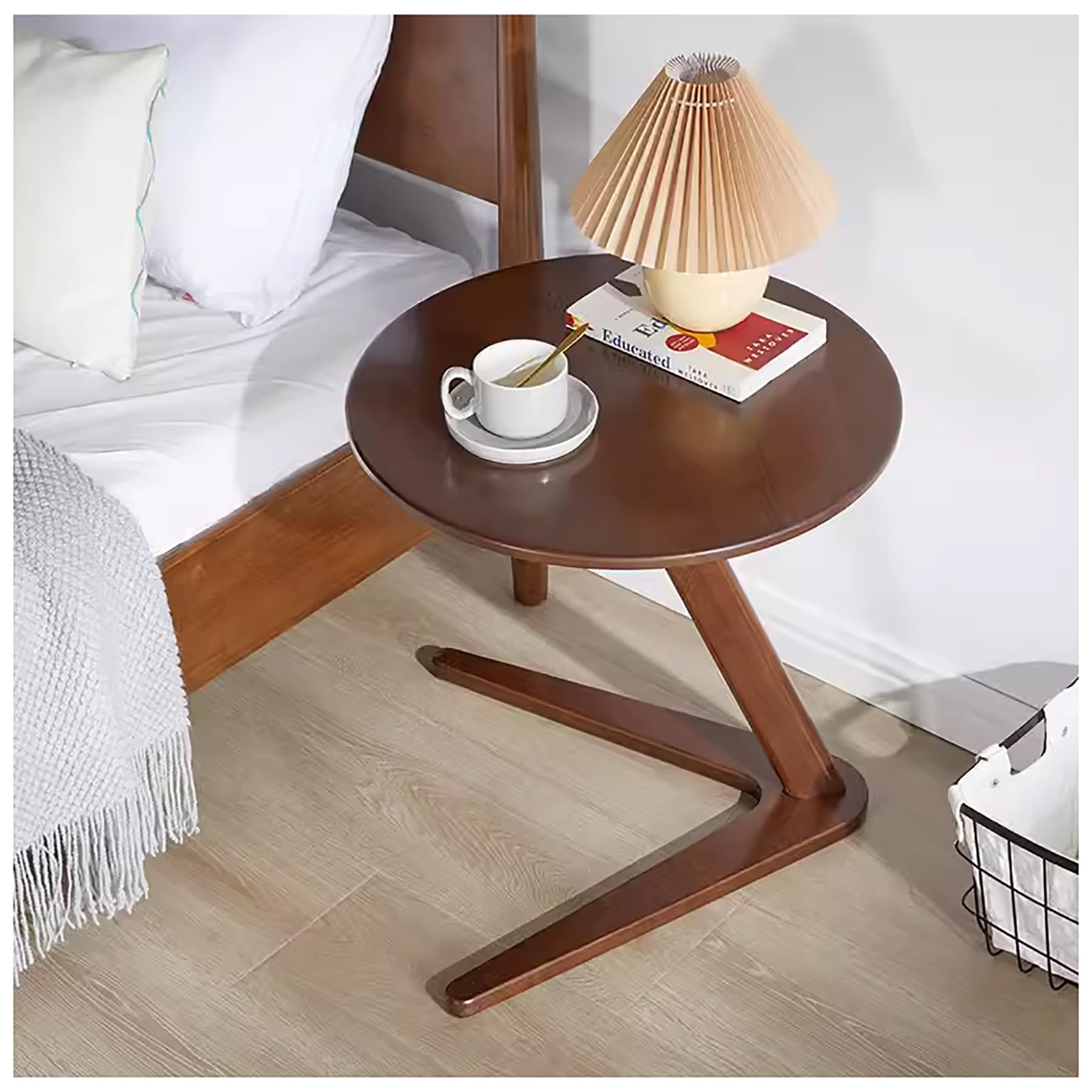 ZLGONRL Modern Round End Table Wooden Side Tables Living Room Space Saving Side Table for Couch C Shaped Side Table Couch Tables That Slide Under
