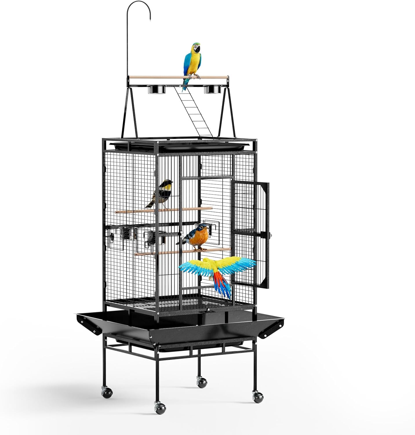 VINGLI 83 Inch Bird Cage with Play Top, Large Wrought Iron Bird Cage with Wheels, Rolling Parakeet Cage with Removable Tray for Cockatiels Lovebird Finches Canaries