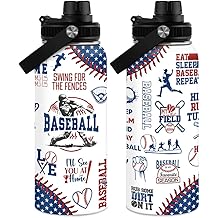 Baseball Water Bottle - 32oz Stainless Steel Insulated Sport Bottles with Lid - Gift for Men Baseball Lover Player Fan Coach
