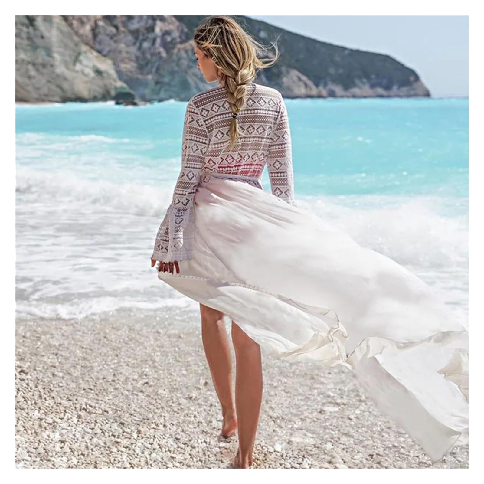 Robe De Plage Femme Maillot de Bain Kimono Long en Dentelle Transparente for Femme, Cache-Maillot noué sur Le Devant, vêtements de Plage