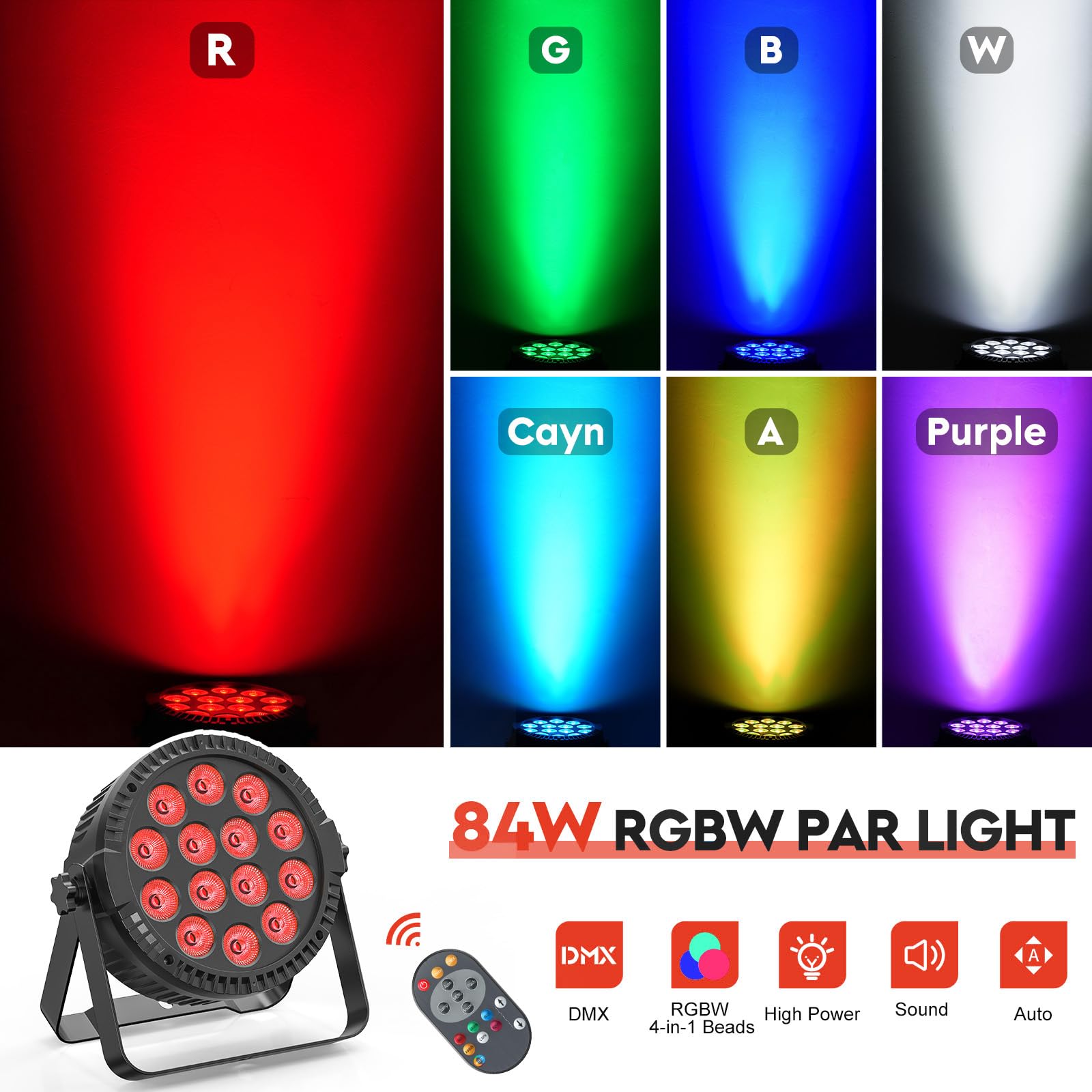 8PCS 84W Projecteur PAR LED RGBW Lumière avec télécommande, sac, console DMX et câble, éclairage de scène pour DJ, fêtes, mariages, festivals, clubs, Noël Halloween