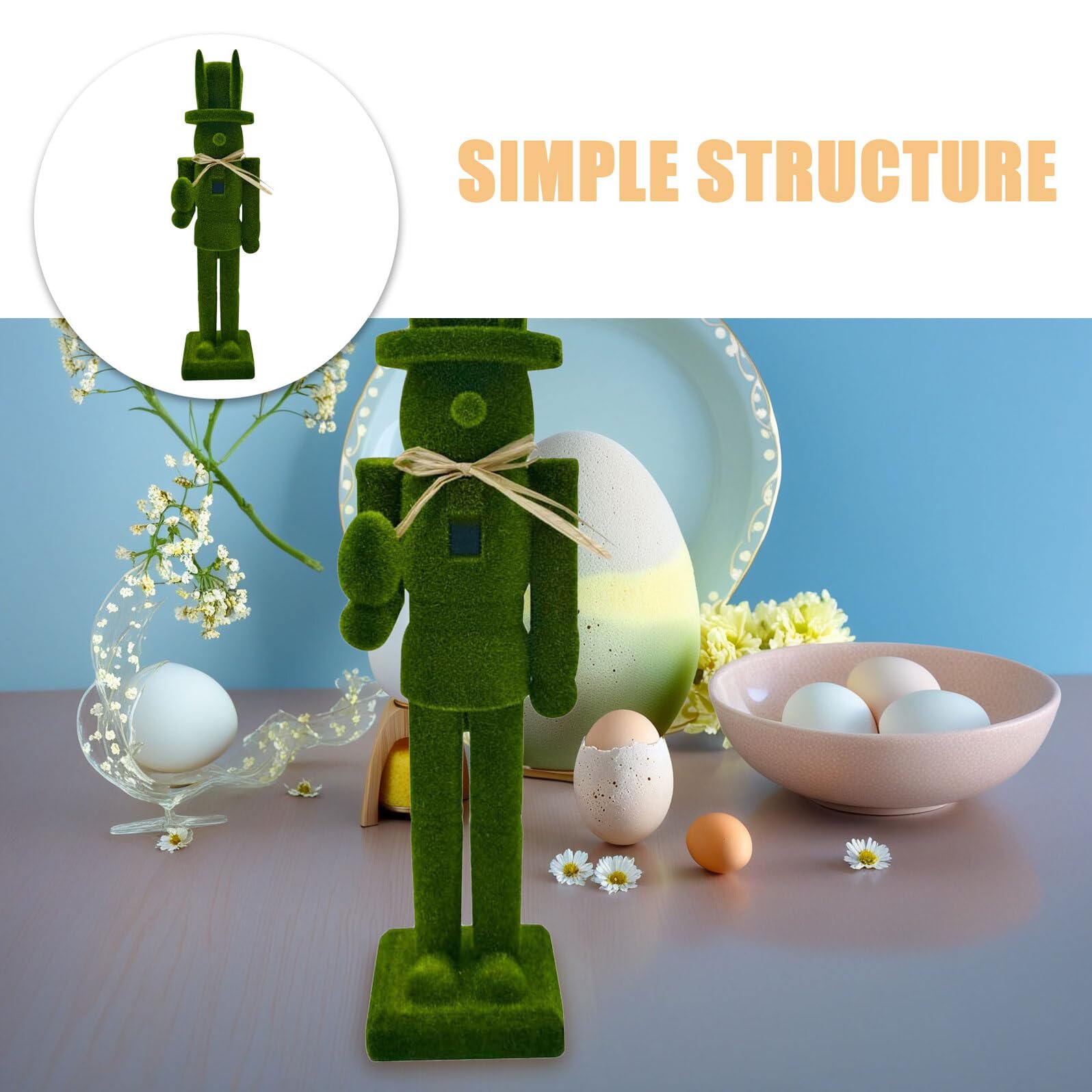 DOITOOL Osterhase Nussknacker Figur 38,5cm Holz mit Beflockung Traditionelle Nussknacker Tischdeko für Drinnen und Draußen