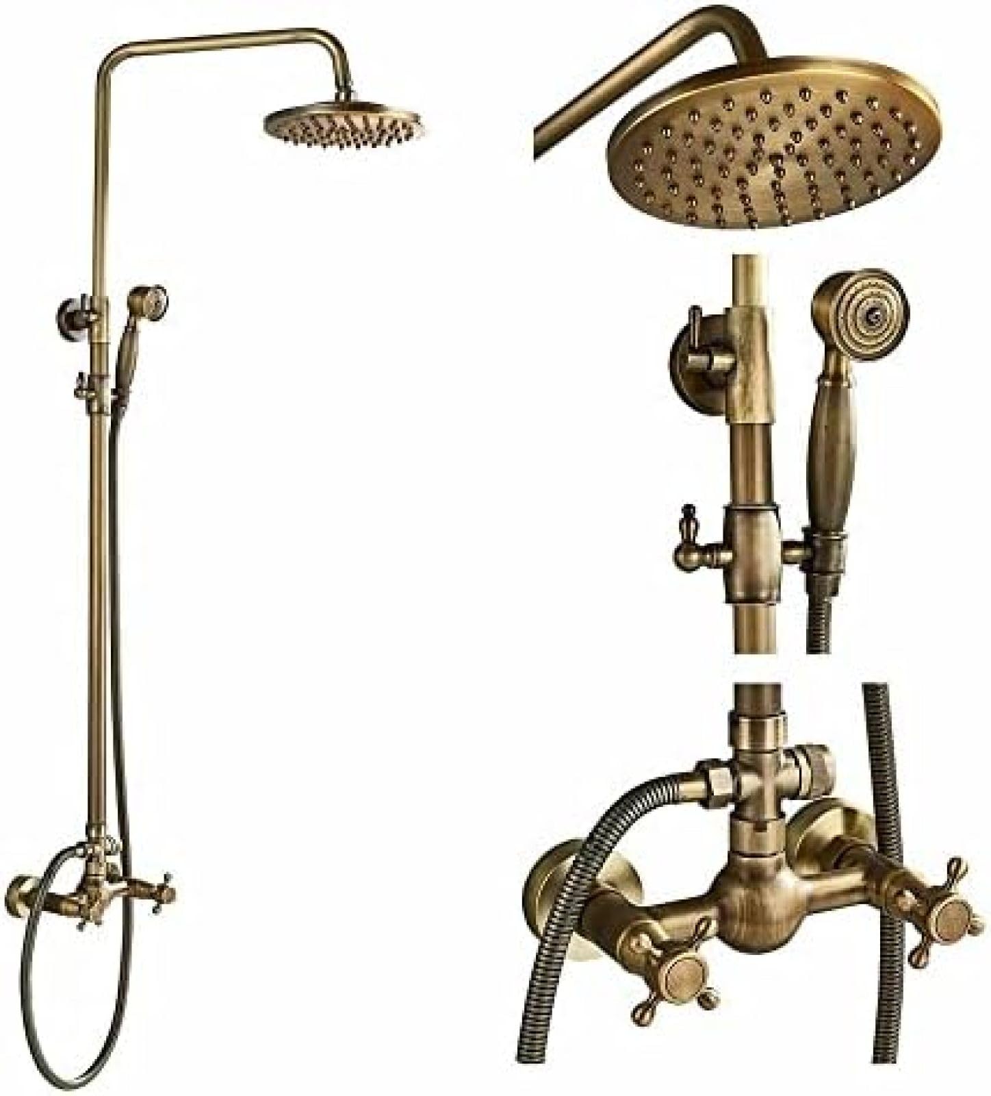 GLJTUO Wall Mounted Shower Faucet Set 8 Inch Rainfall Head Handheld Shower Bath Filler Hot and Cold Water Mixing Faucet-Oil Rubbed Bronze B,Antique Brass A,Antique Brass a