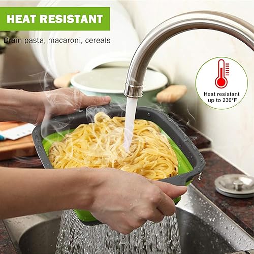 Miniatura 3 de 3 coladores plegables de silicona, colador plegable KEKIMO con 9.5 pulgadas, 11.4 pulgadas y 13.8 pulgadas, ideal para drenar pasta, verduras y