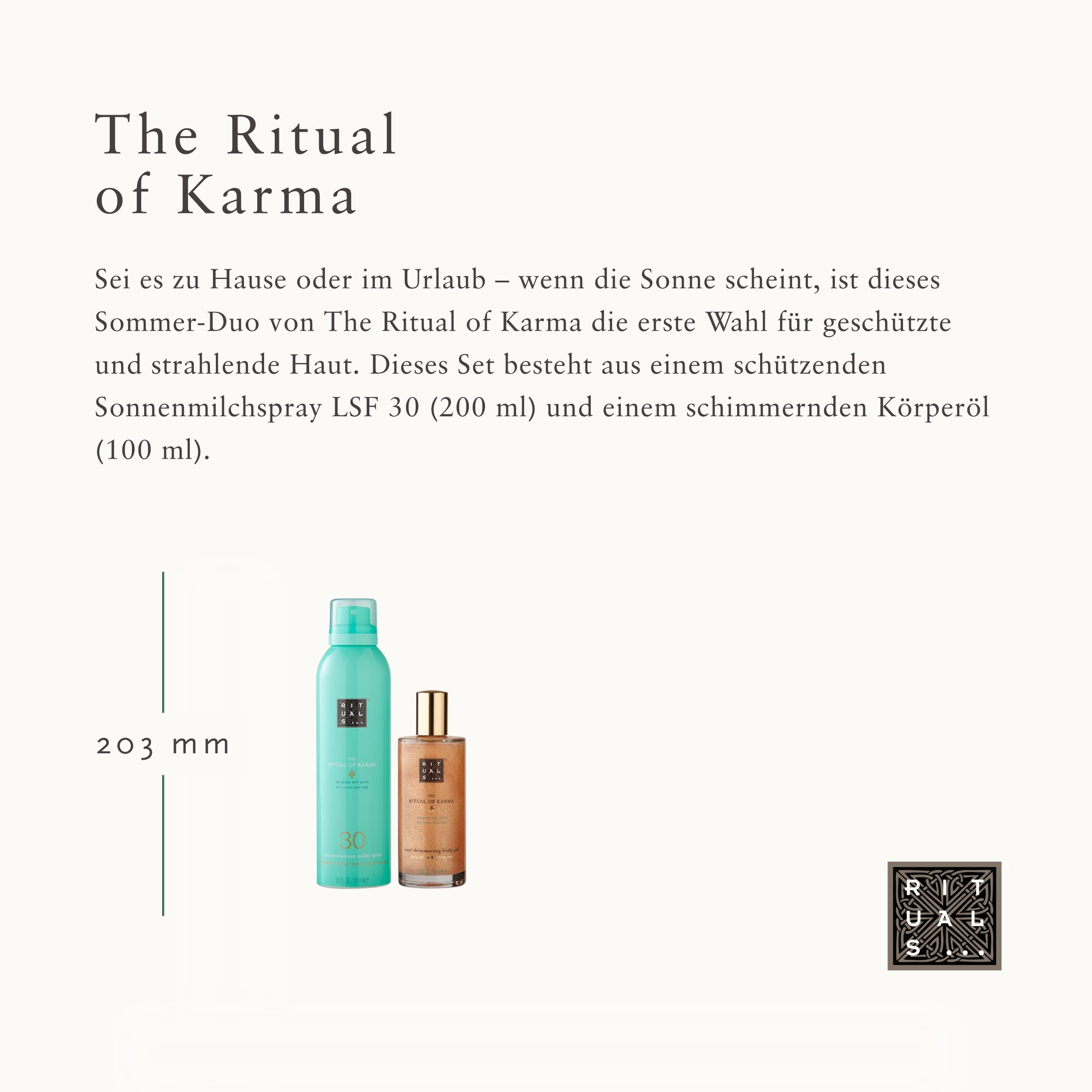 RITUALS Summer Duo Geschenkset von The Ritual of Karma – Sonnencreme mit LSF 30 & Körperschimmeröl – mit sommerlichem Heiligem Lotus & weißem Tee – Beruhigende & beruhigende Eigenschaften