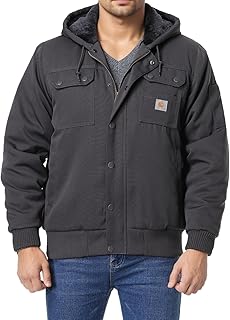 Men's Fit Relaxed Work Coat Fleece Lined Waterproof Workwear Winter Hooded Jacket with Multiple Pockets