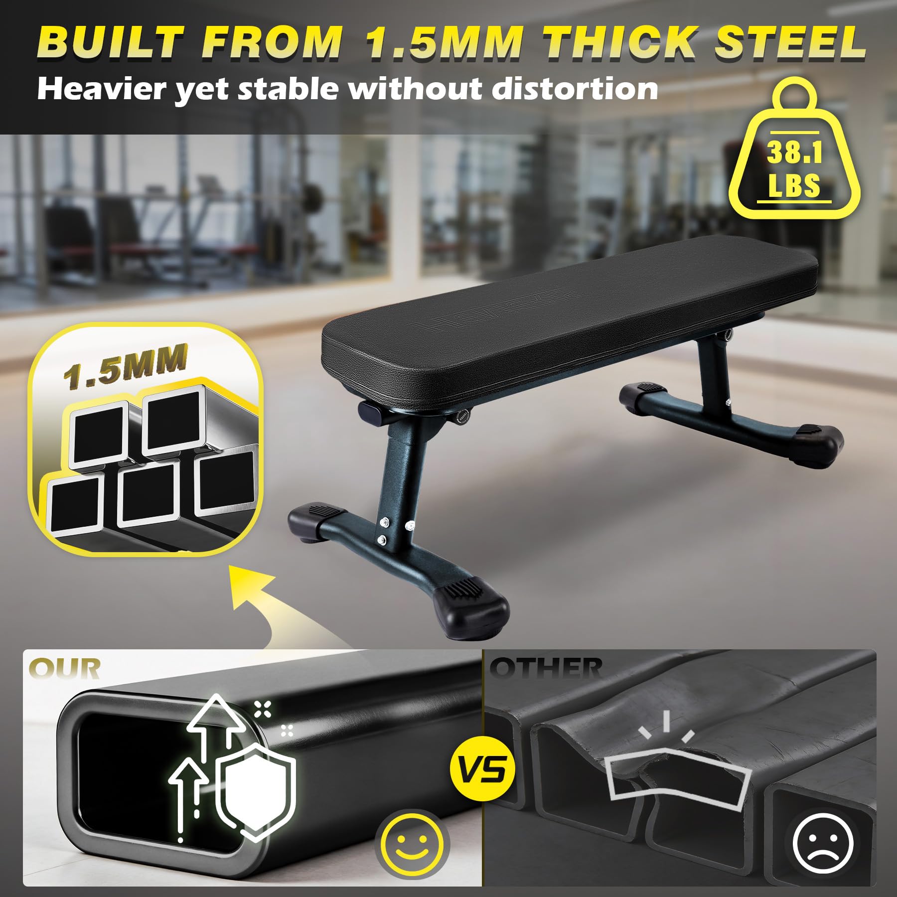 Flat Weight Bench, 2.4 Inch Thick Pad Workout Bench 660 LBS Bench Press Exercise Equipment for Home Gym Strength Weight Training