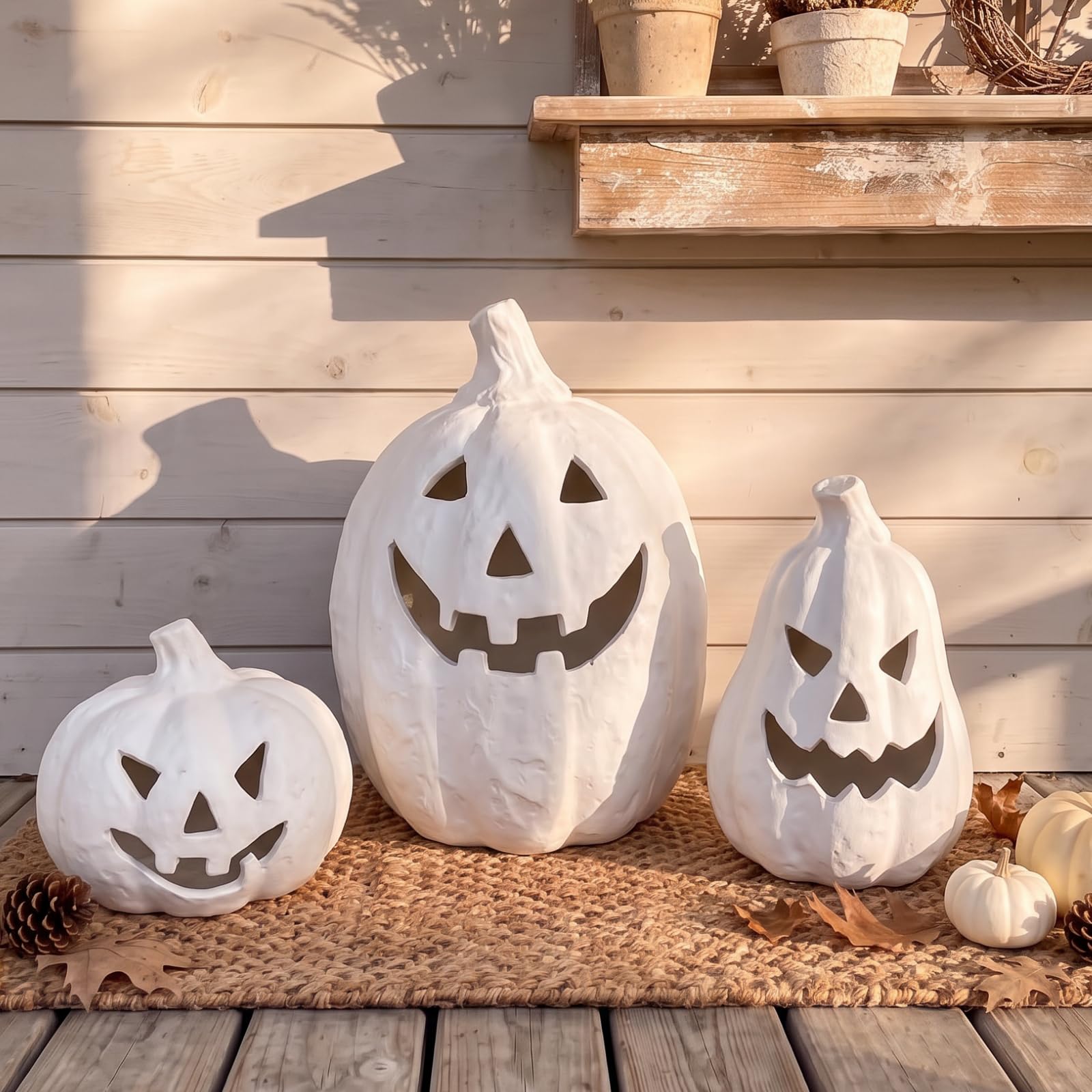 Photo 1 of Geelin 3 Pcs Fall Decoration, Terracotta Pumpkins Outdoor, 3 Size, White
