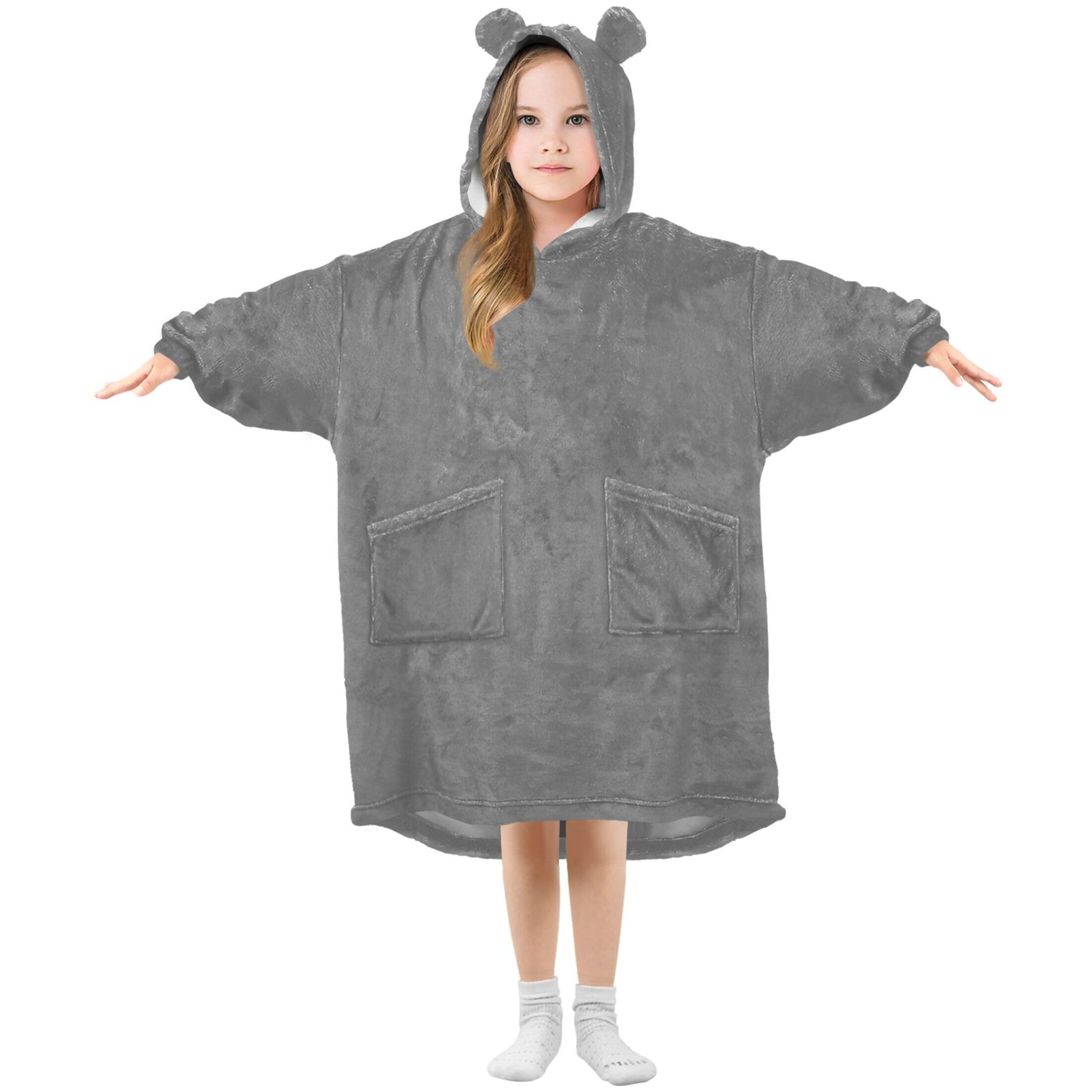 S Husky Dim Gray Kids Wearable Blanket Hoodie with Pocket and Sleeves for Toddlers, Cute Hoodies 3-14 Year Girls Boys