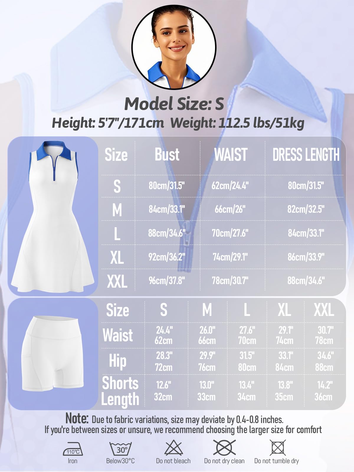 Vestido de Tenis sin Mangas Athletic Dress con Pantalón Corto Bolsillos Cremallera Polo Deportiva Mujer