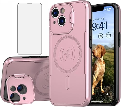 Asuwish Funda de teléfono para iPhone 14 de 6.1 pulgadas con protector de pantalla de vidrio templado Magsafe y soporte delgado, funda rígida