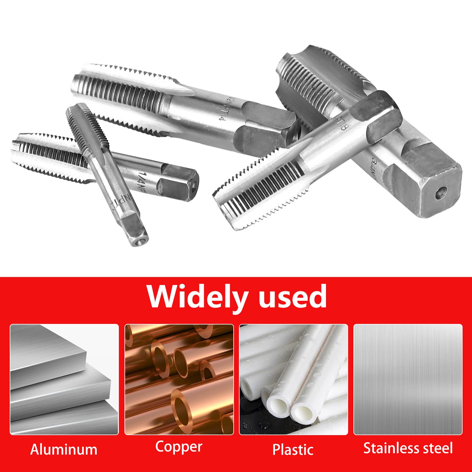 Lot de 5 tarauds à tuyau BSP 1/8", 1/4", 3/8", 1/2", 3/4" en acier au carbone BSP pour filetage précis - Différentes tuyauteries