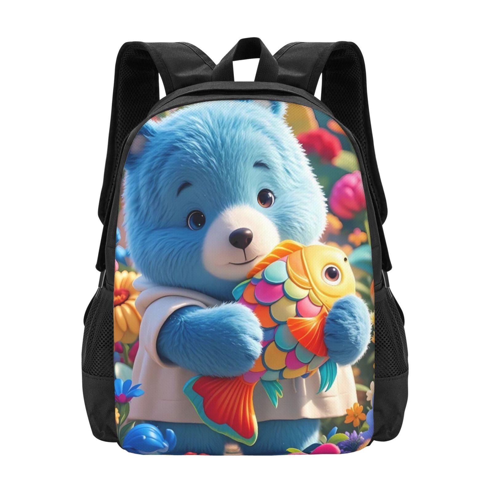 panverix Cartoon Bear Hugs Fish Laptop Backpack Fits 15 Inch Laptop Work Backpack Backpacks For Computer