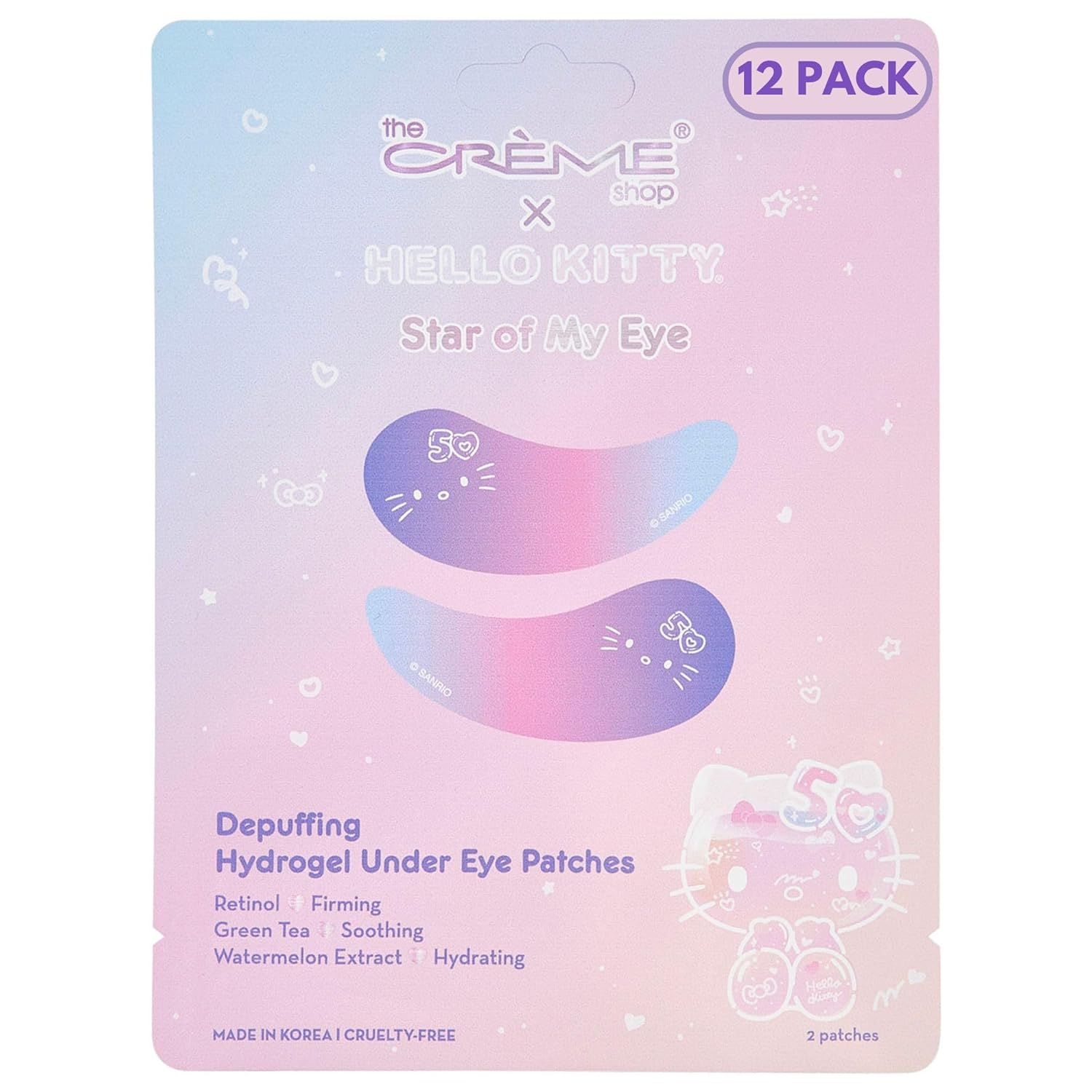 The Crème Shop x Hello Kitty Star Of My Eye Depuffing Hydrogel Under Eye Patches, Hydrating Under Eye Patches for Puffy Eyes and Dark Circles - 50th Year Anniversary Limited Edition (Pack of 12)
