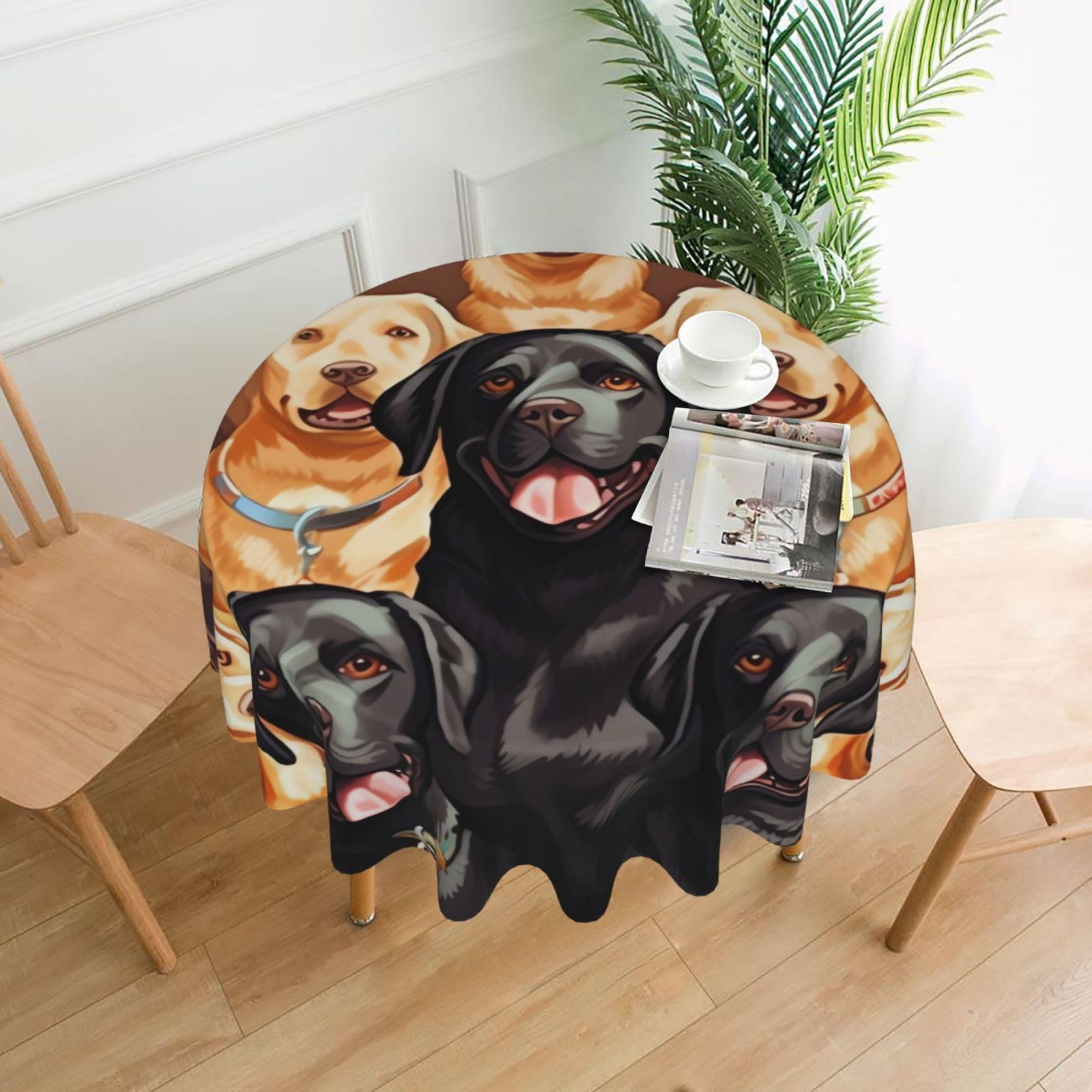 FodPand Labrador Retriever Dogs Tablecloths for Round Tables 60 Inch - Reusable Washable Dining Table Clothes - Stain and Wrinkle Resistant Decorative Fabric Table Cover for Wedding Party
