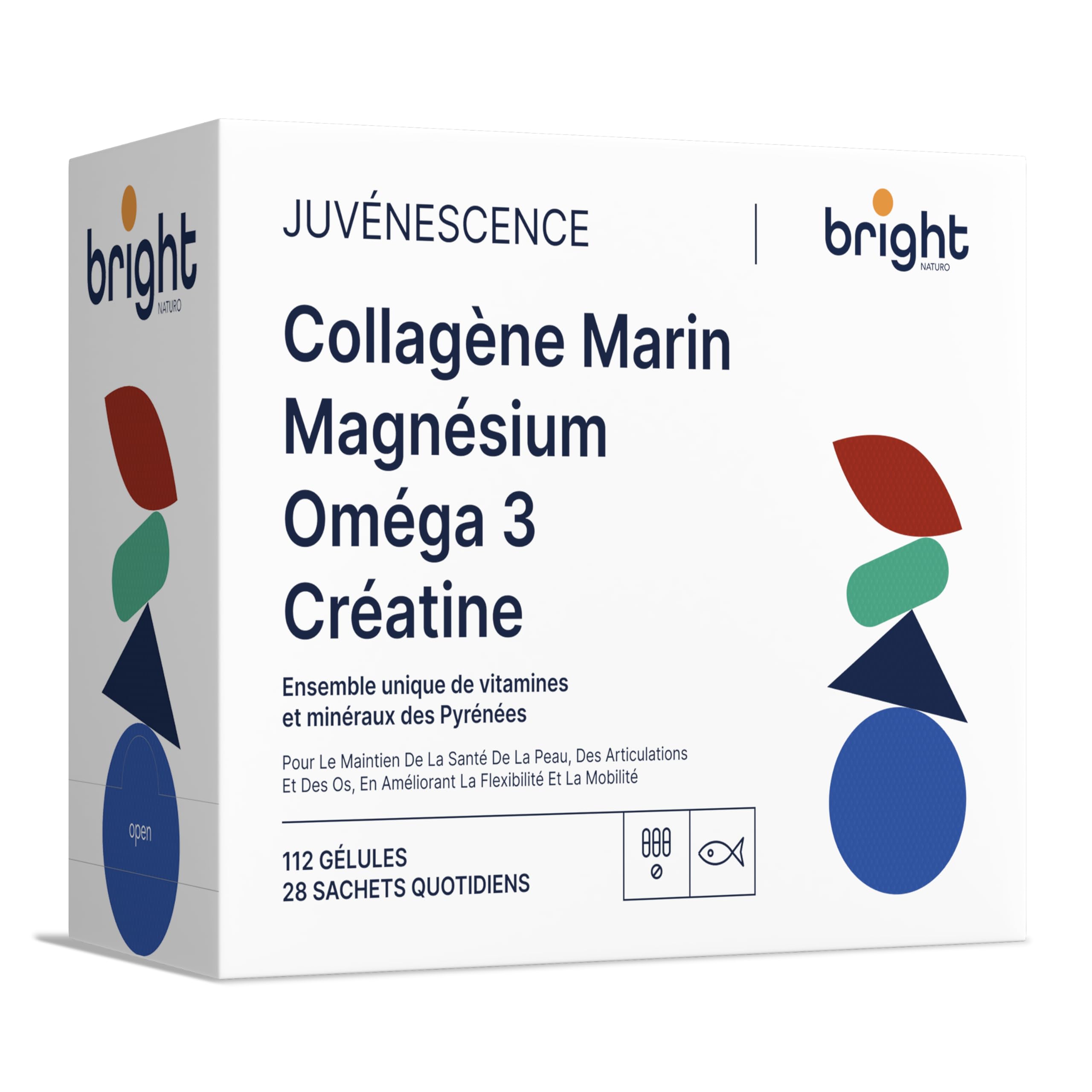 Collagène marin Premium avec acide hyaluronique, Magnésium, Omega 3 TG, Créatine monohydrate - SmartAbsorb™ | pour la santé de la peau, la mobilité articulaire & l’énergie | 28 sachets quotidiens