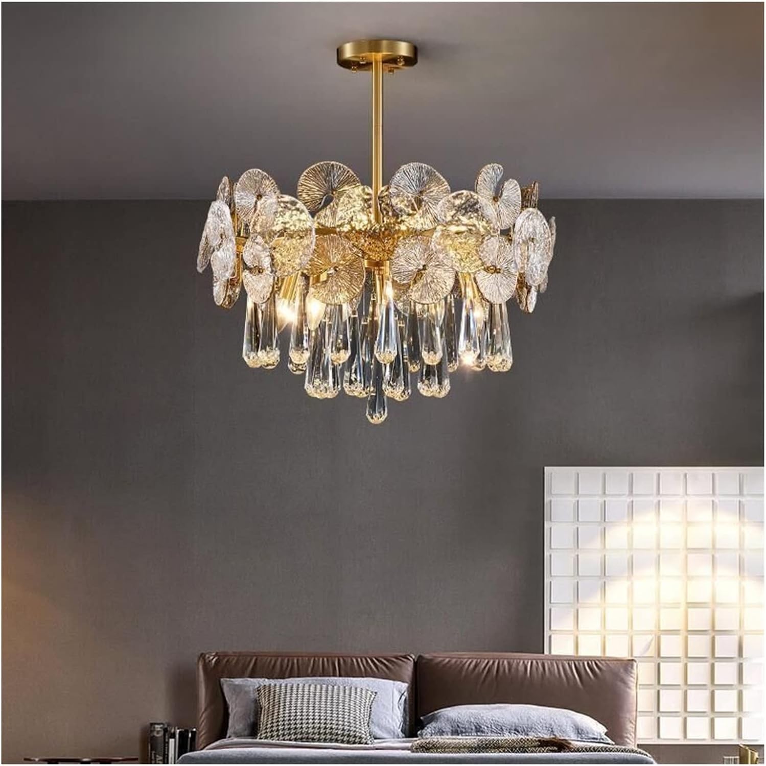 Jybnbbe D60xh45cm Crystal Chandeliers Post-Modern Crystal Chandelier Lights - Light Luxury Glass Copper Pendant Lamp Living Bedroom Restaurant Hanging Light,-Cold White