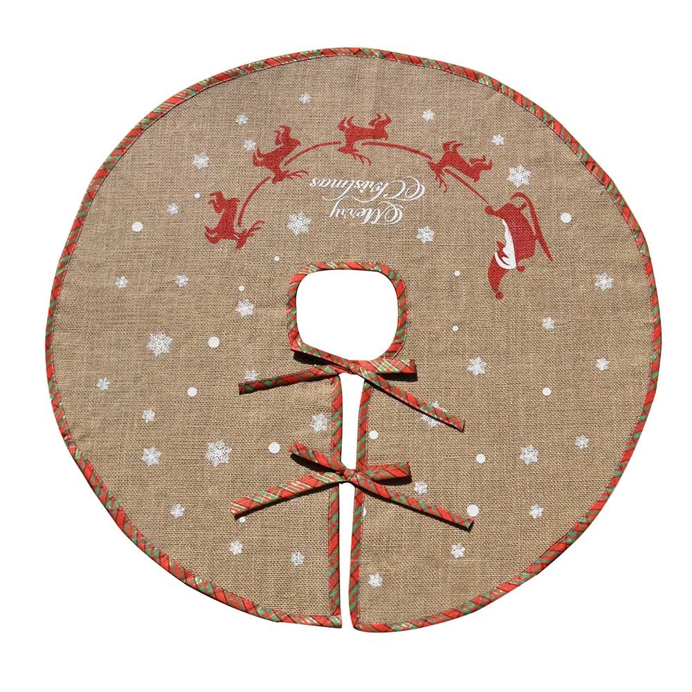 Tapis cache-pied de sapin de Noël Amajoy toile jute flocons neige blancs 30" décoration fête motif écossais rouge vert